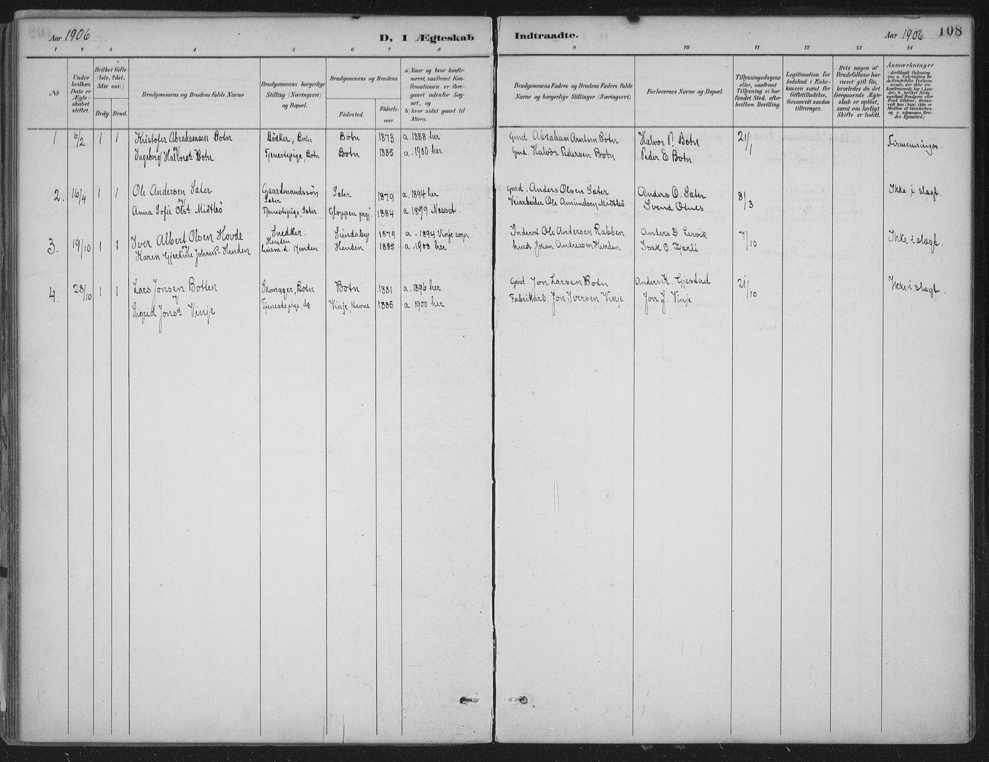 Ministerialprotokoller, klokkerbøker og fødselsregistre - Møre og Romsdal, AV/SAT-A-1454/580/L0925: Ministerialbok nr. 580A02, 1888-1913, s. 108