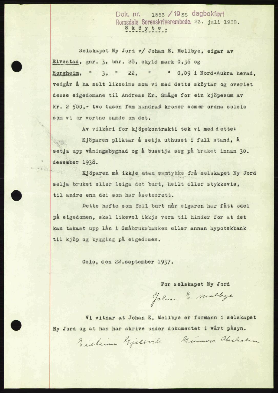Romsdal sorenskriveri, SAT/A-4149/1/2/2C: Pantebok nr. A5, 1938-1938, Dagboknr: 1553/1938
