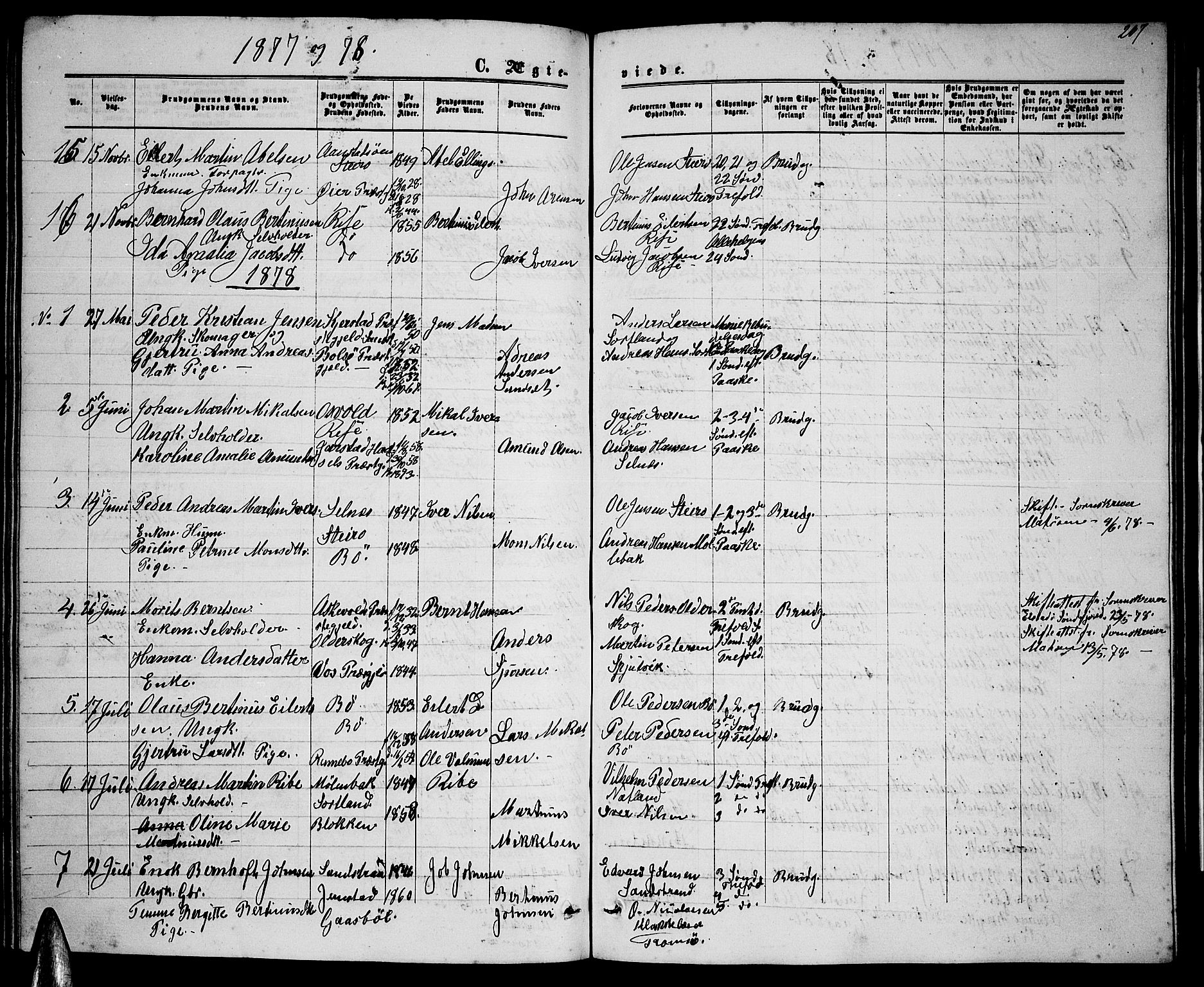 Ministerialprotokoller, klokkerbøker og fødselsregistre - Nordland, AV/SAT-A-1459/895/L1381: Klokkerbok nr. 895C03, 1864-1885, s. 207