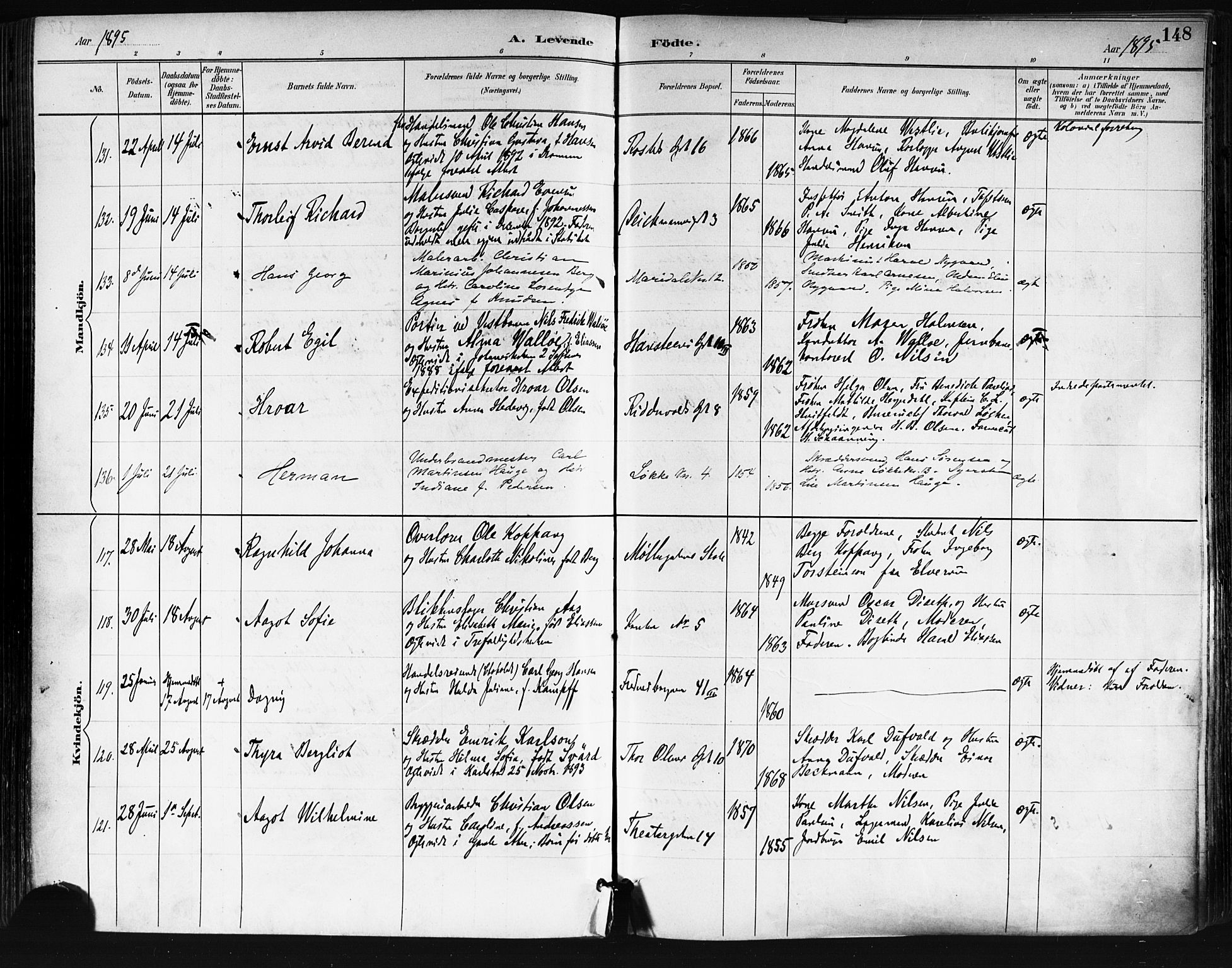 Trefoldighet prestekontor Kirkebøker, AV/SAO-A-10882/F/Fa/L0006: Ministerialbok nr. I 6, 1891-1899, s. 148