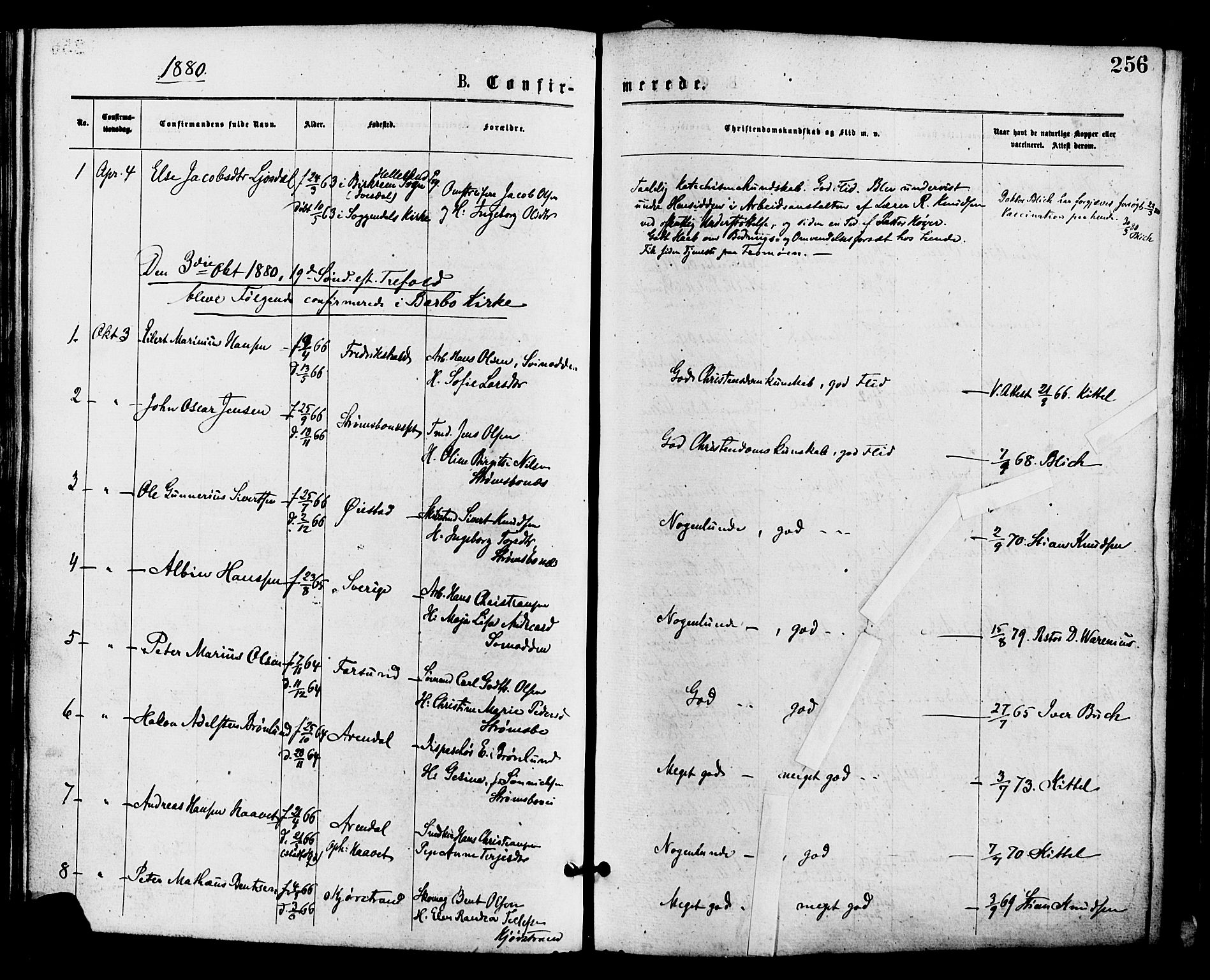 Barbu sokneprestkontor, AV/SAK-1111-0003/F/Fa/L0001: Ministerialbok nr. A 1 /1, 1878-1883, s. 256