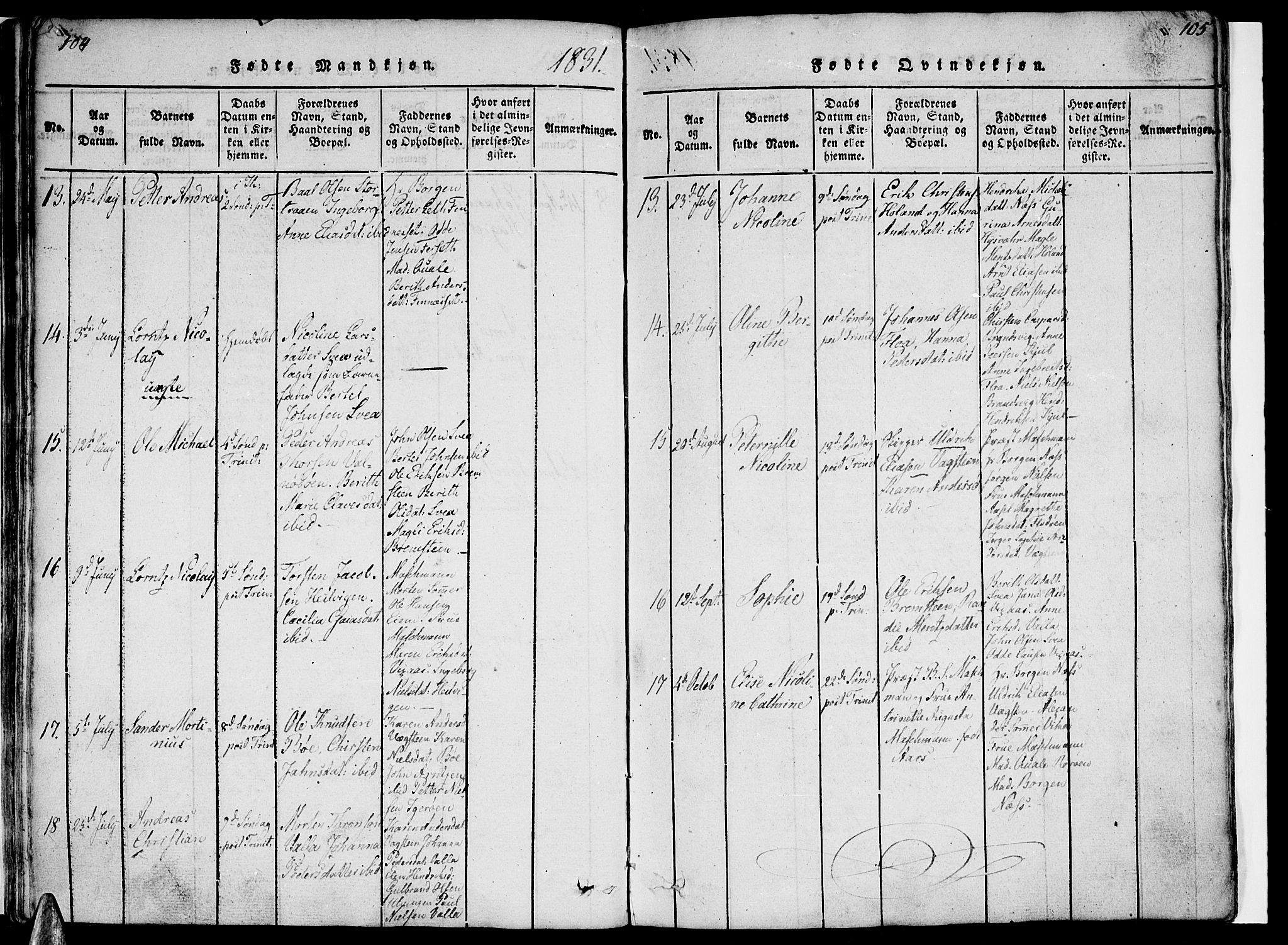 Ministerialprotokoller, klokkerbøker og fødselsregistre - Nordland, AV/SAT-A-1459/816/L0239: Ministerialbok nr. 816A05, 1820-1845, s. 104-105