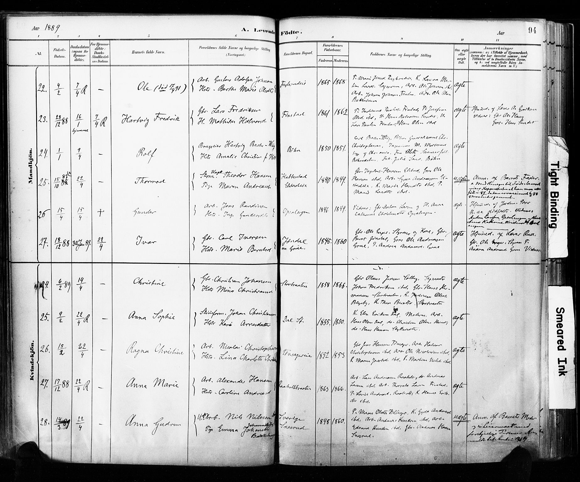 Eidsvoll prestekontor Kirkebøker, AV/SAO-A-10888/F/Fa/L0002: Ministerialbok nr. I 2, 1882-1895, s. 94