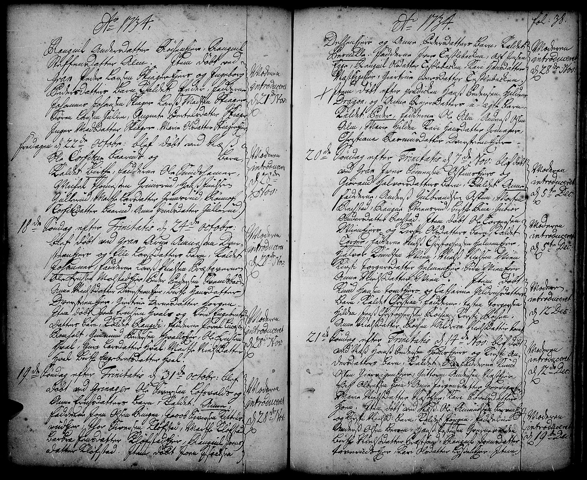 Gran prestekontor, AV/SAH-PREST-112/H/Ha/Haa/L0002: Ministerialbok nr. 2, 1732-1744, s. 38