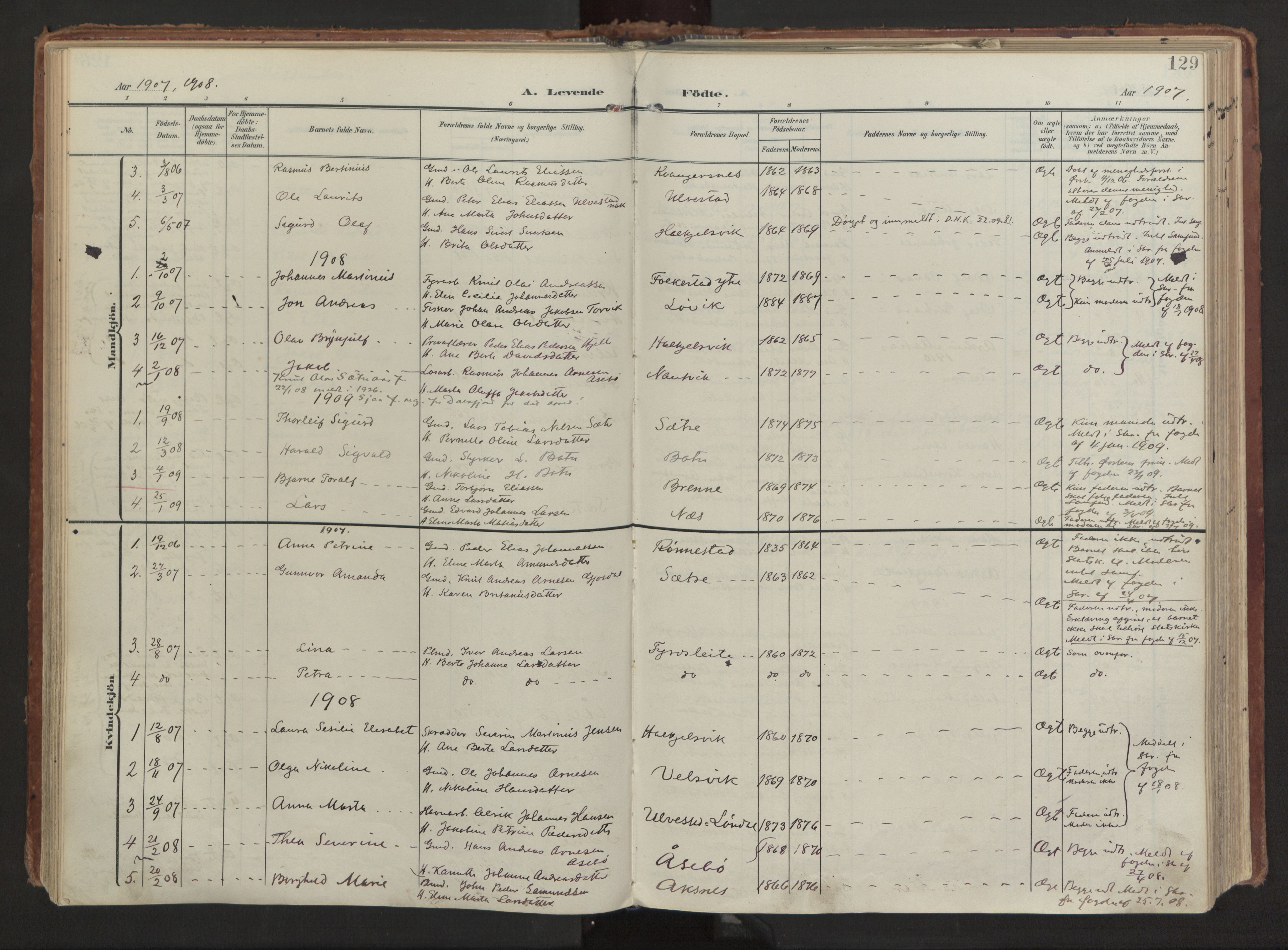 Ministerialprotokoller, klokkerbøker og fødselsregistre - Møre og Romsdal, AV/SAT-A-1454/511/L0144: Ministerialbok nr. 511A11, 1906-1923, s. 129