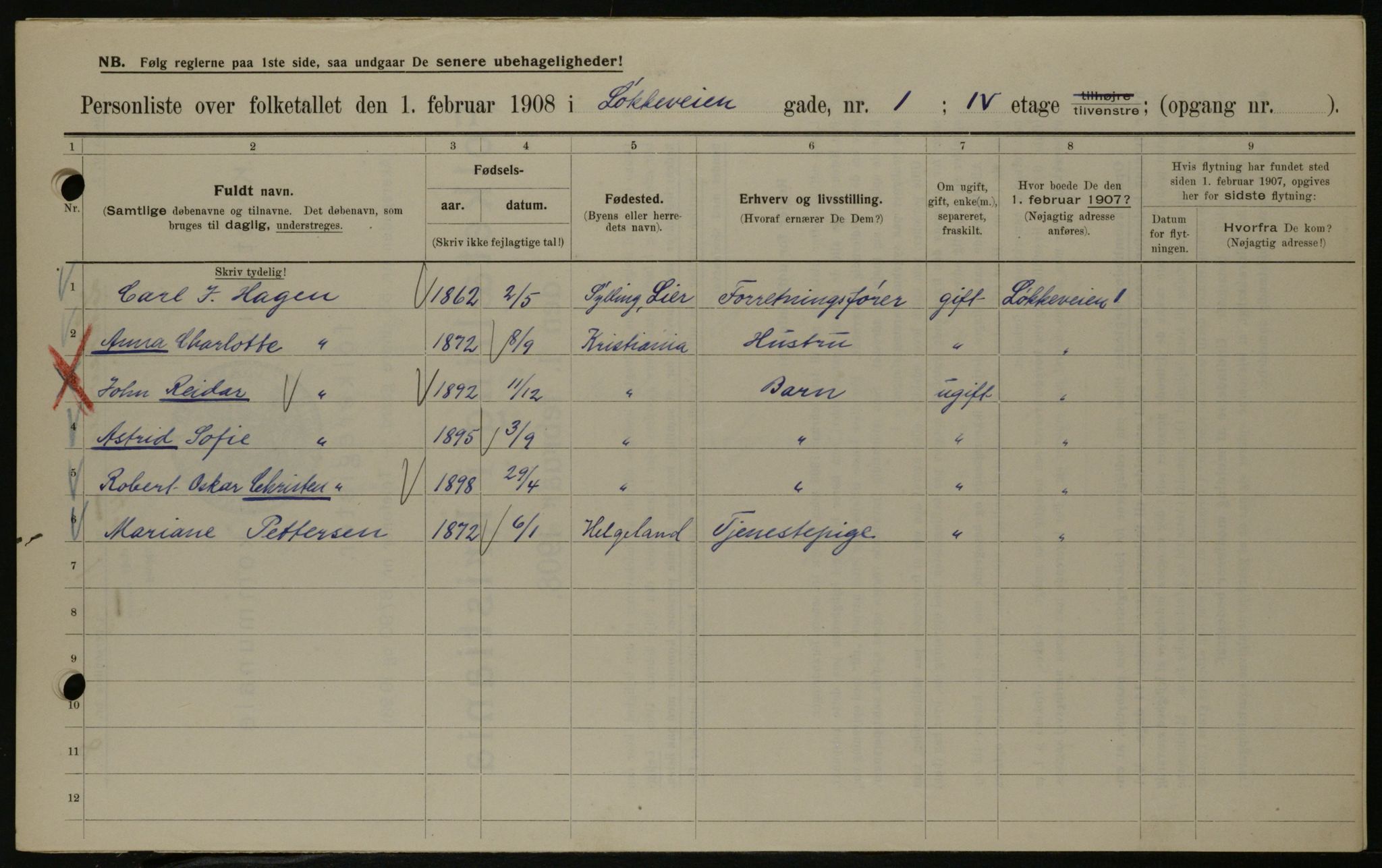 OBA, Kommunal folketelling 1.2.1908 for Kristiania kjøpstad, 1908, s. 52497