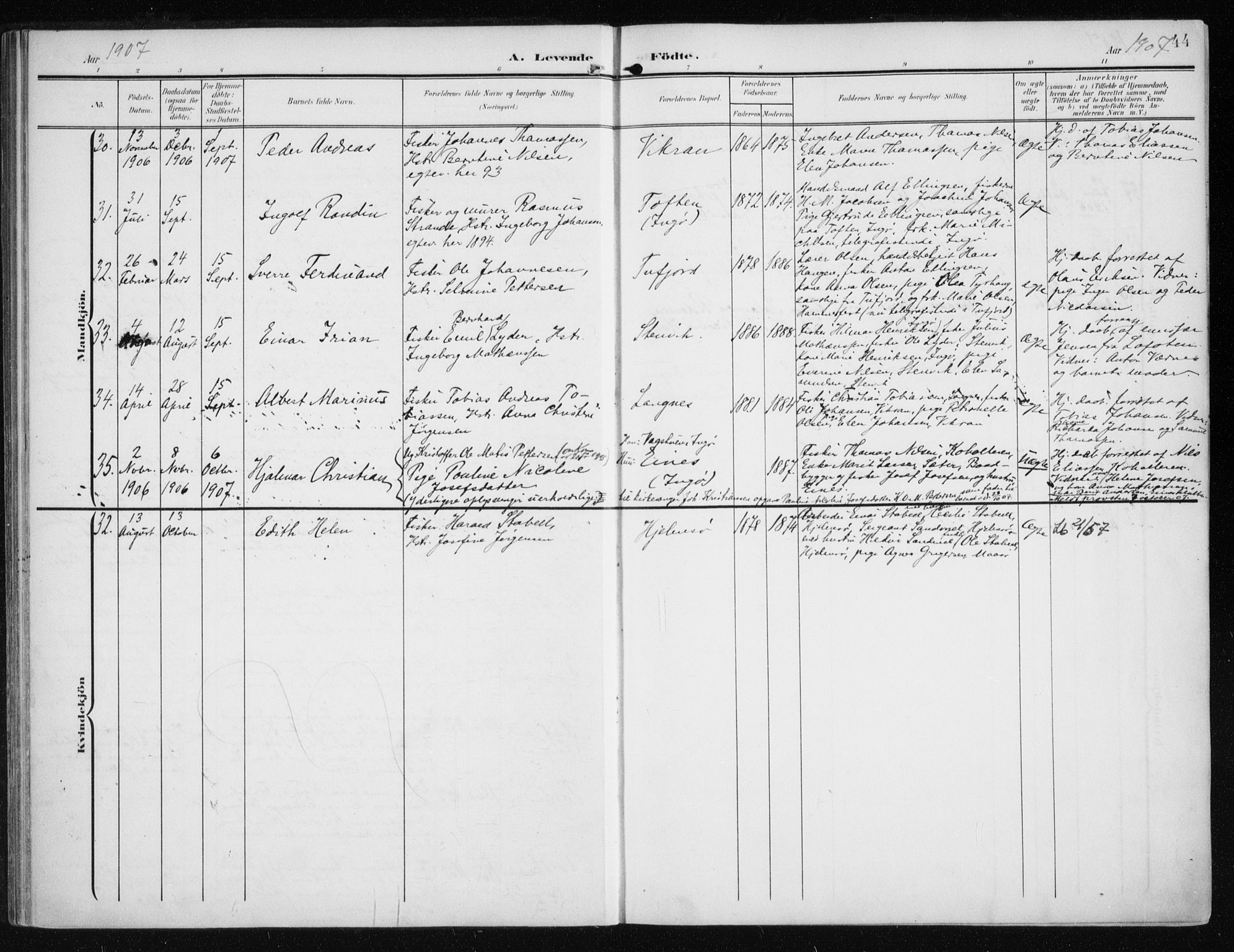 Måsøy sokneprestkontor, AV/SATØ-S-1348/H/Ha/L0009kirke: Ministerialbok nr. 9, 1903-1914, s. 44