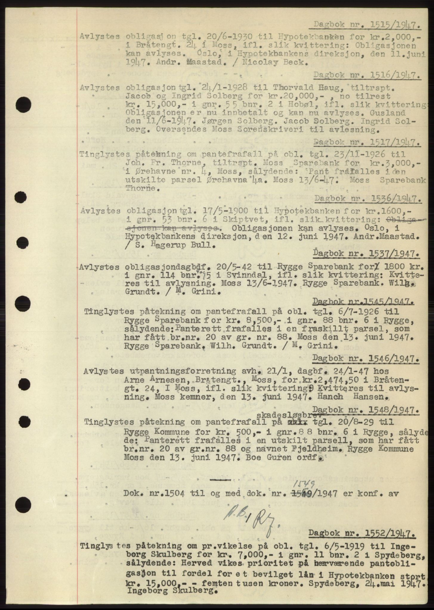 Moss sorenskriveri, SAO/A-10168: Pantebok nr. C10, 1938-1950, Dagboknr: 1515/1947