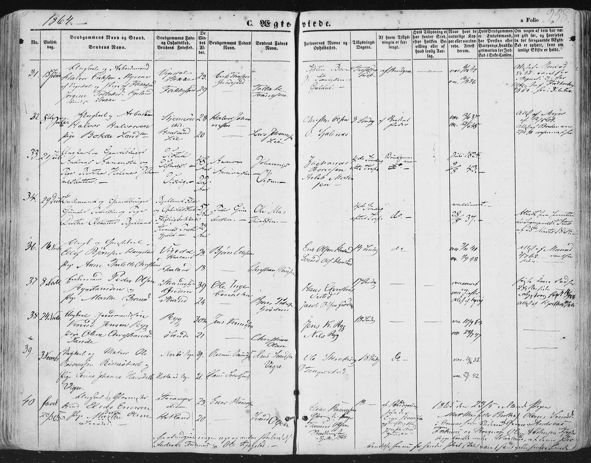 Hetland sokneprestkontor, AV/SAST-A-101826/30/30BA/L0002: Ministerialbok nr. A 2, 1849-1869, s. 238