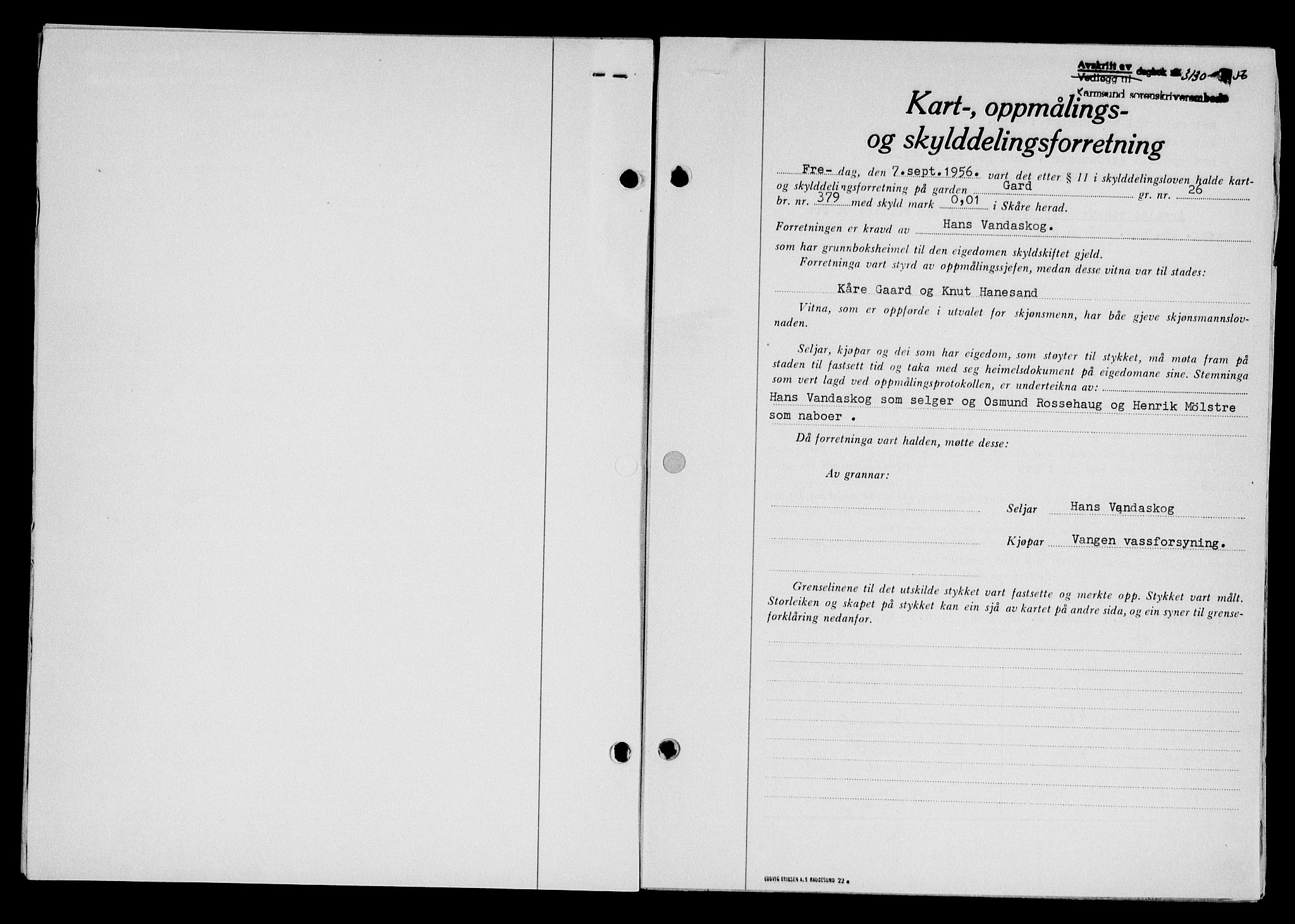 Karmsund sorenskriveri, SAST/A-100311/01/II/IIB/L0121: Pantebok nr. 101A, 1956-1956, Dagboknr: 3130/1956