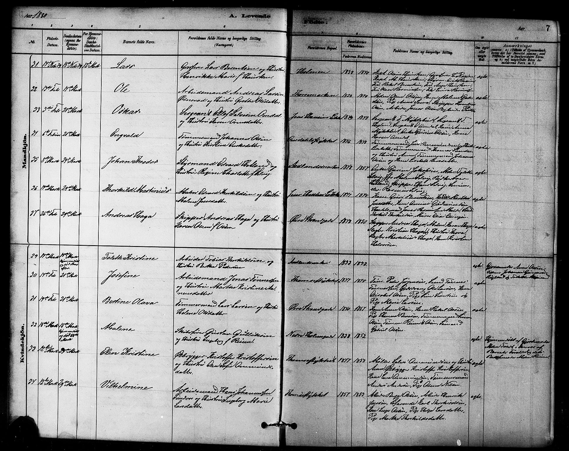 Domkirken sokneprestkontor, AV/SAST-A-101812/001/30/30BB/L0015: Klokkerbok nr. B 15, 1880-1891, s. 7