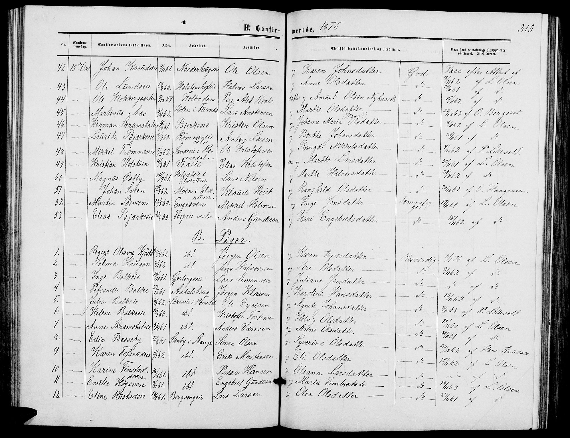 Løten prestekontor, AV/SAH-PREST-022/L/La/L0004: Klokkerbok nr. 4, 1863-1877, s. 315