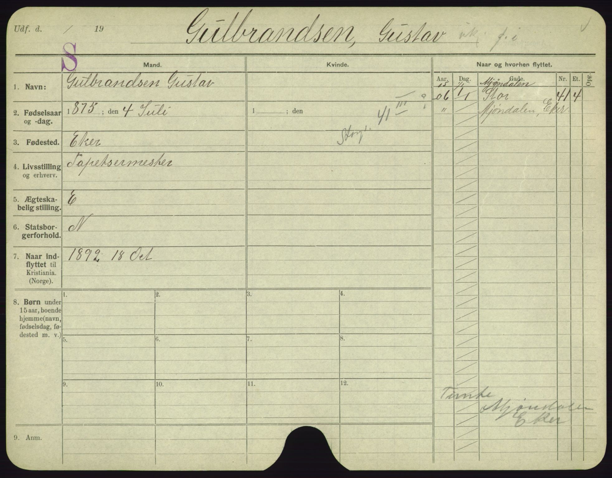 Oslo folkeregister, Registerkort, AV/SAO-A-11715/F/Fa/Fac/L0003: Menn, 1906-1914, s. 720a