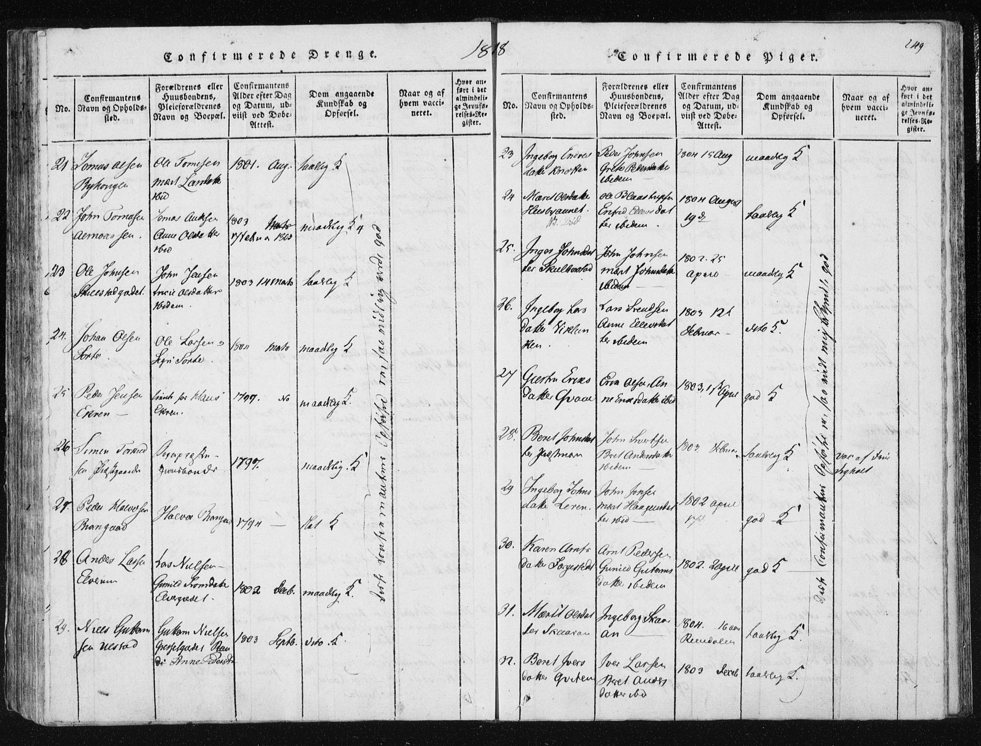 Ministerialprotokoller, klokkerbøker og fødselsregistre - Nord-Trøndelag, SAT/A-1458/709/L0061: Ministerialbok nr. 709A08 /1, 1815-1819, s. 249