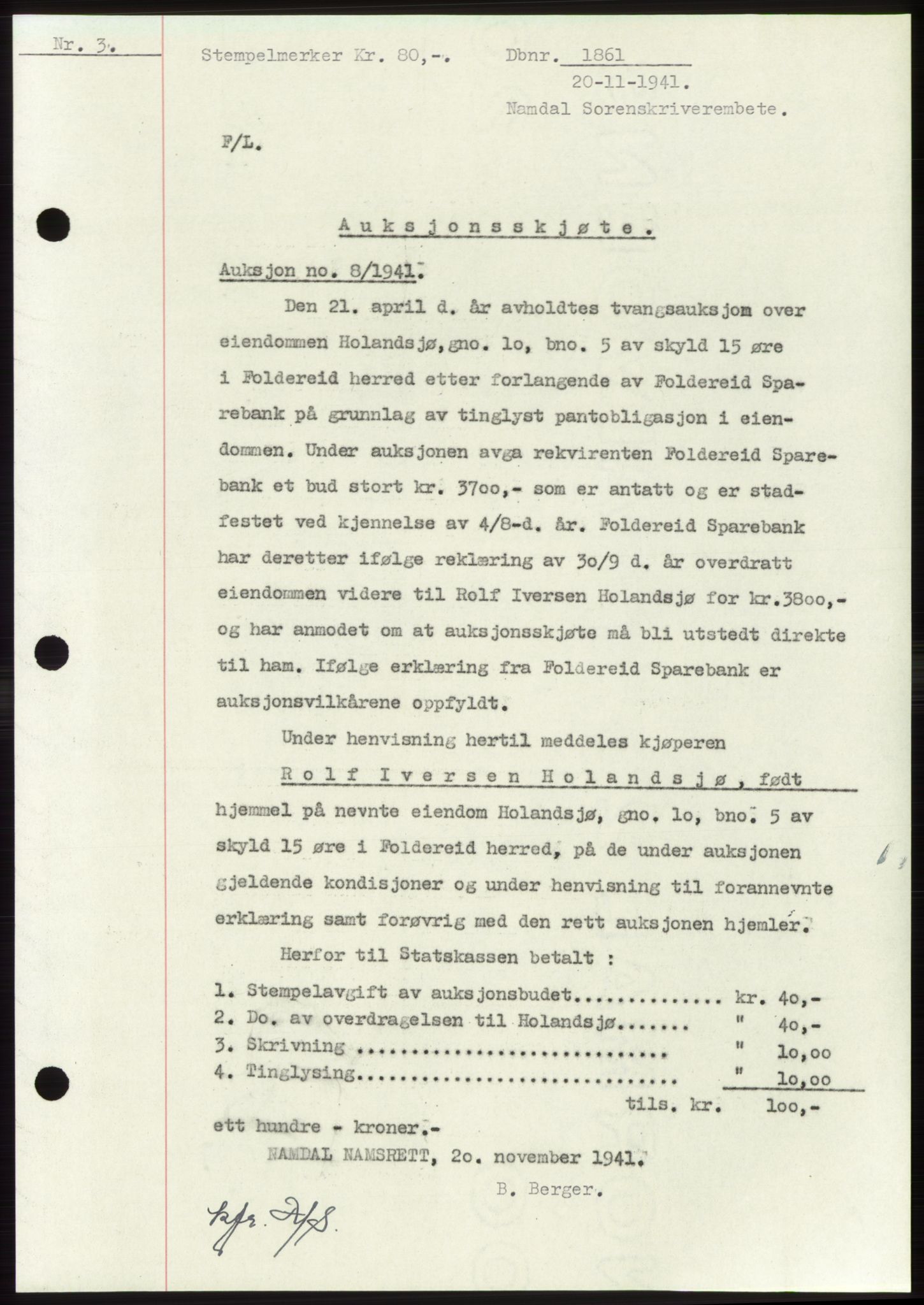 Namdal sorenskriveri, SAT/A-4133/1/2/2C: Pantebok nr. -, 1941-1942, Dagboknr: 1861/1941
