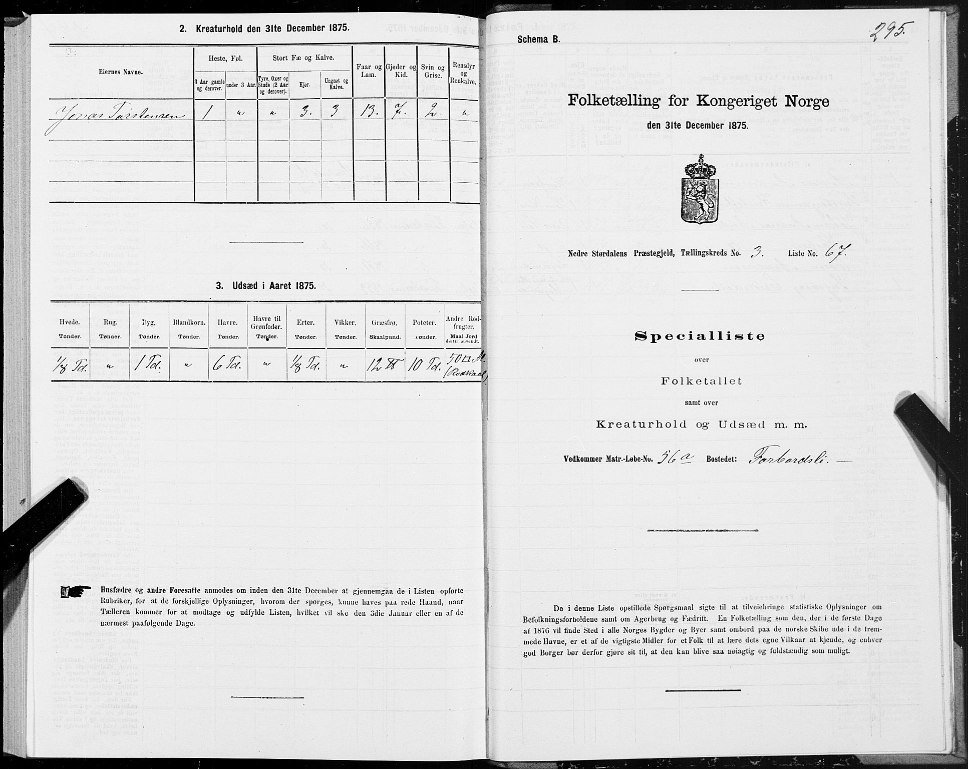 SAT, Folketelling 1875 for 1714P Nedre Stjørdal prestegjeld, 1875, s. 1295