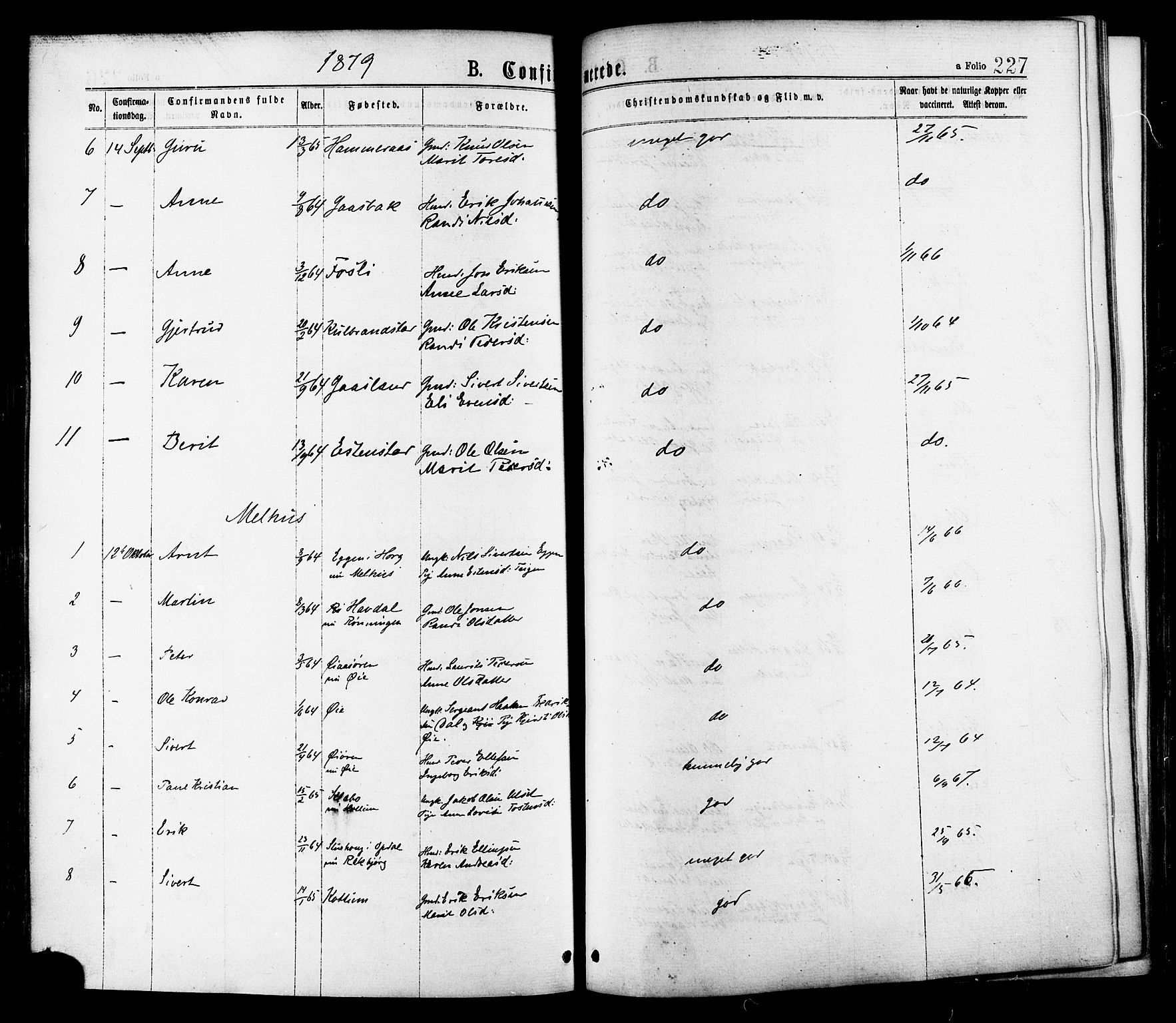 Ministerialprotokoller, klokkerbøker og fødselsregistre - Sør-Trøndelag, AV/SAT-A-1456/691/L1079: Ministerialbok nr. 691A11, 1873-1886, s. 227