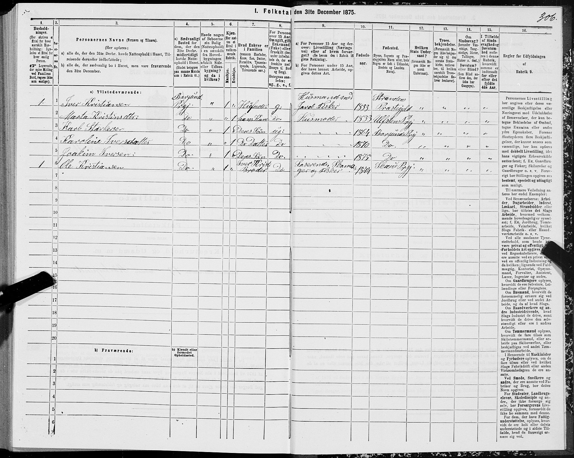 SAT, Folketelling 1875 for 1531P Borgund prestegjeld, 1875, s. 1306