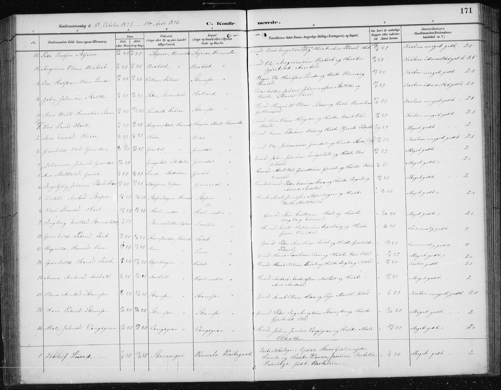 Ministerialprotokoller, klokkerbøker og fødselsregistre - Sør-Trøndelag, SAT/A-1456/674/L0876: Klokkerbok nr. 674C03, 1892-1912, s. 171