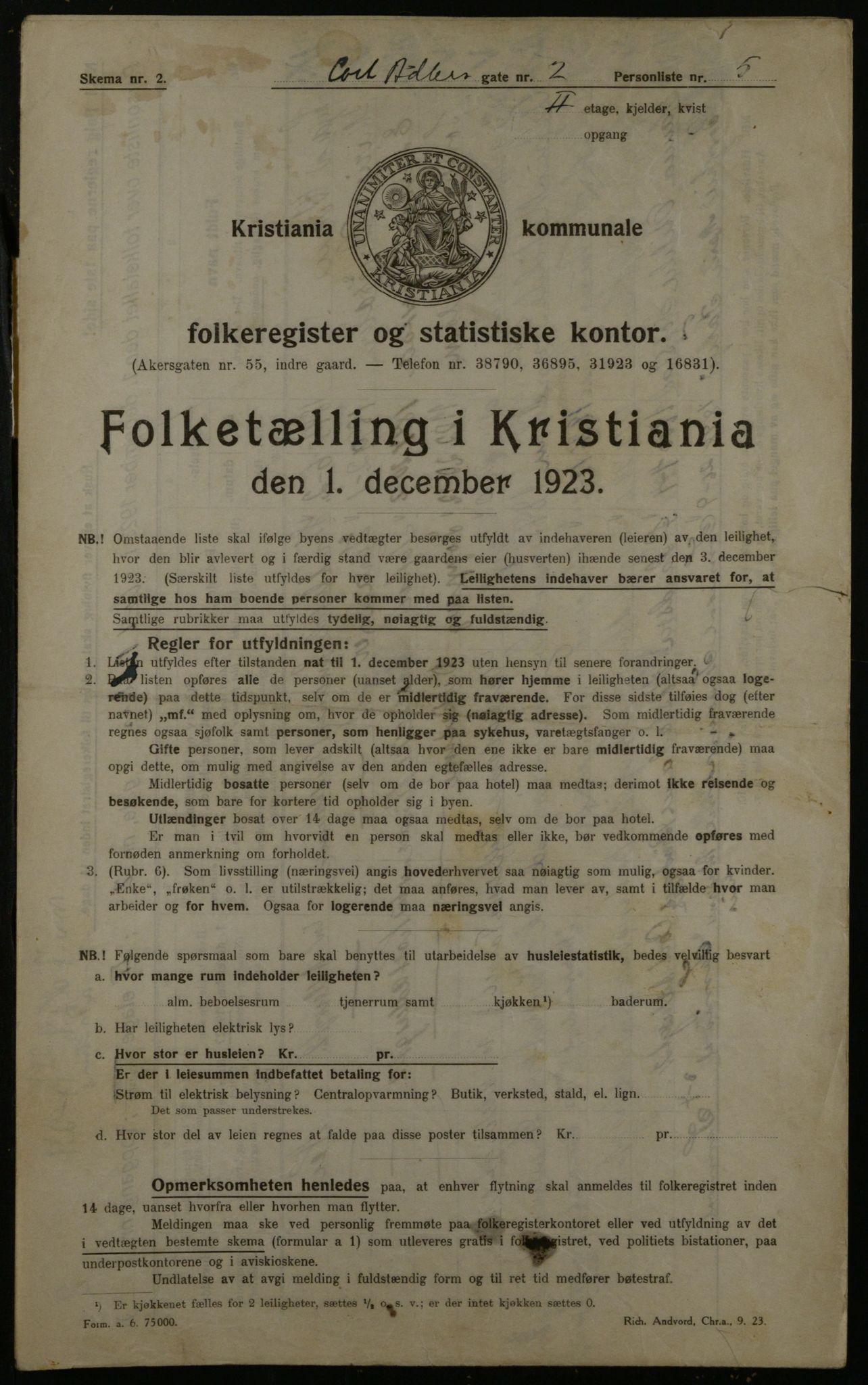 OBA, Kommunal folketelling 1.12.1923 for Kristiania, 1923, s. 15433