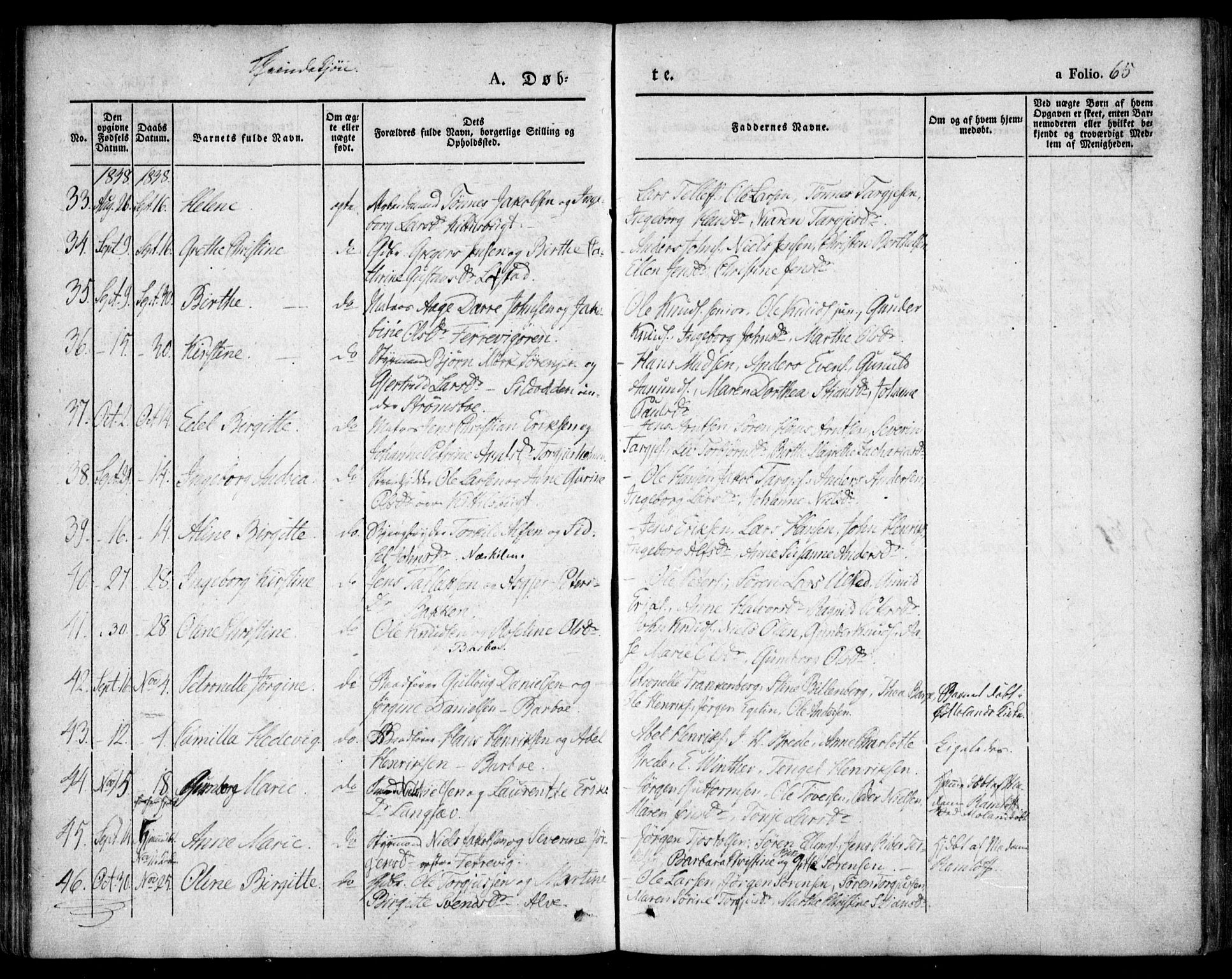 Tromøy sokneprestkontor, AV/SAK-1111-0041/F/Fa/L0004: Ministerialbok nr. A 4, 1837-1846, s. 65