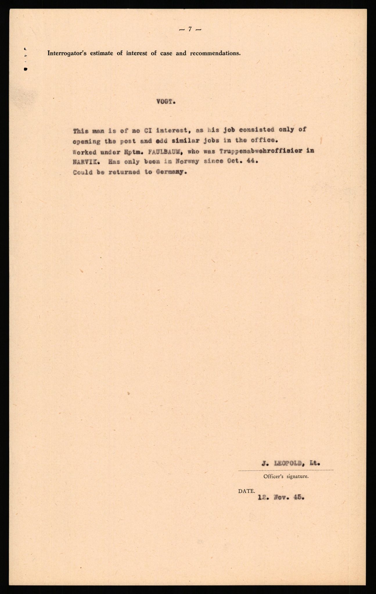 Forsvaret, Forsvarets overkommando II, AV/RA-RAFA-3915/D/Db/L0034: CI Questionaires. Tyske okkupasjonsstyrker i Norge. Tyskere., 1945-1946, s. 296