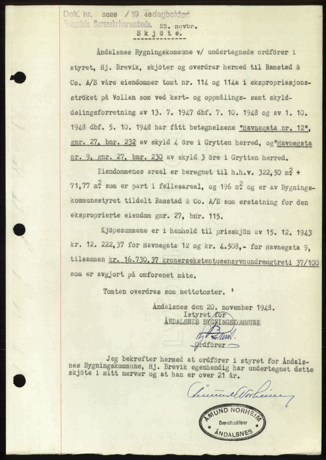 Romsdal sorenskriveri, SAT/A-4149/1/2/2C: Pantebok nr. A27, 1948-1948, Dagboknr: 3028/1948