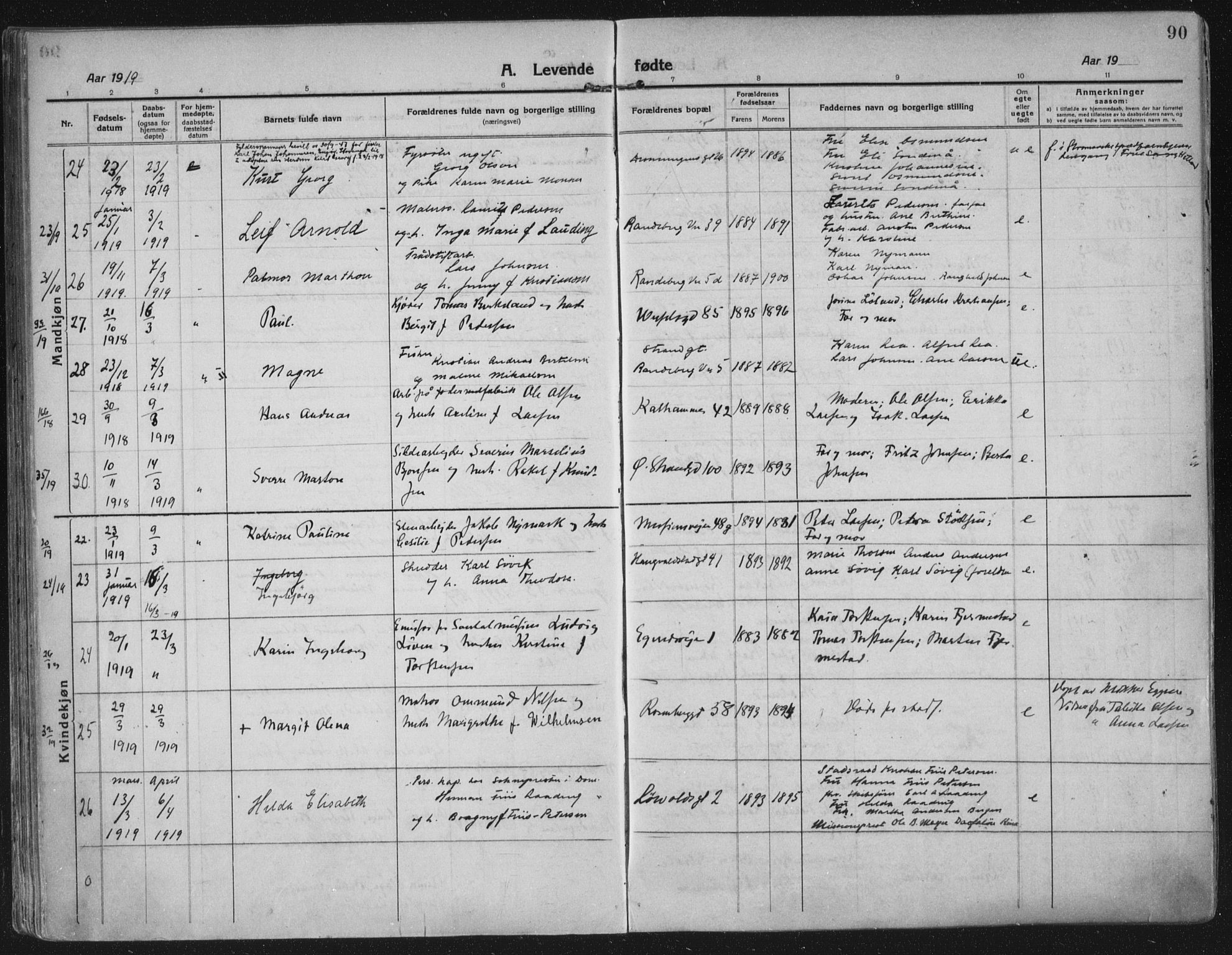 Domkirken sokneprestkontor, AV/SAST-A-101812/002/A/L0018: Ministerialbok nr. A 34, 1915-1929, s. 90