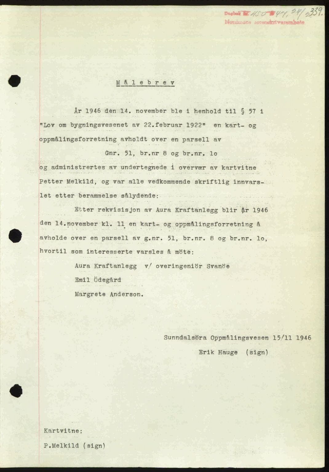 Nordmøre sorenskriveri, SAT/A-4132/1/2/2Ca: Pantebok nr. A104, 1947-1947, Dagboknr: 450/1947