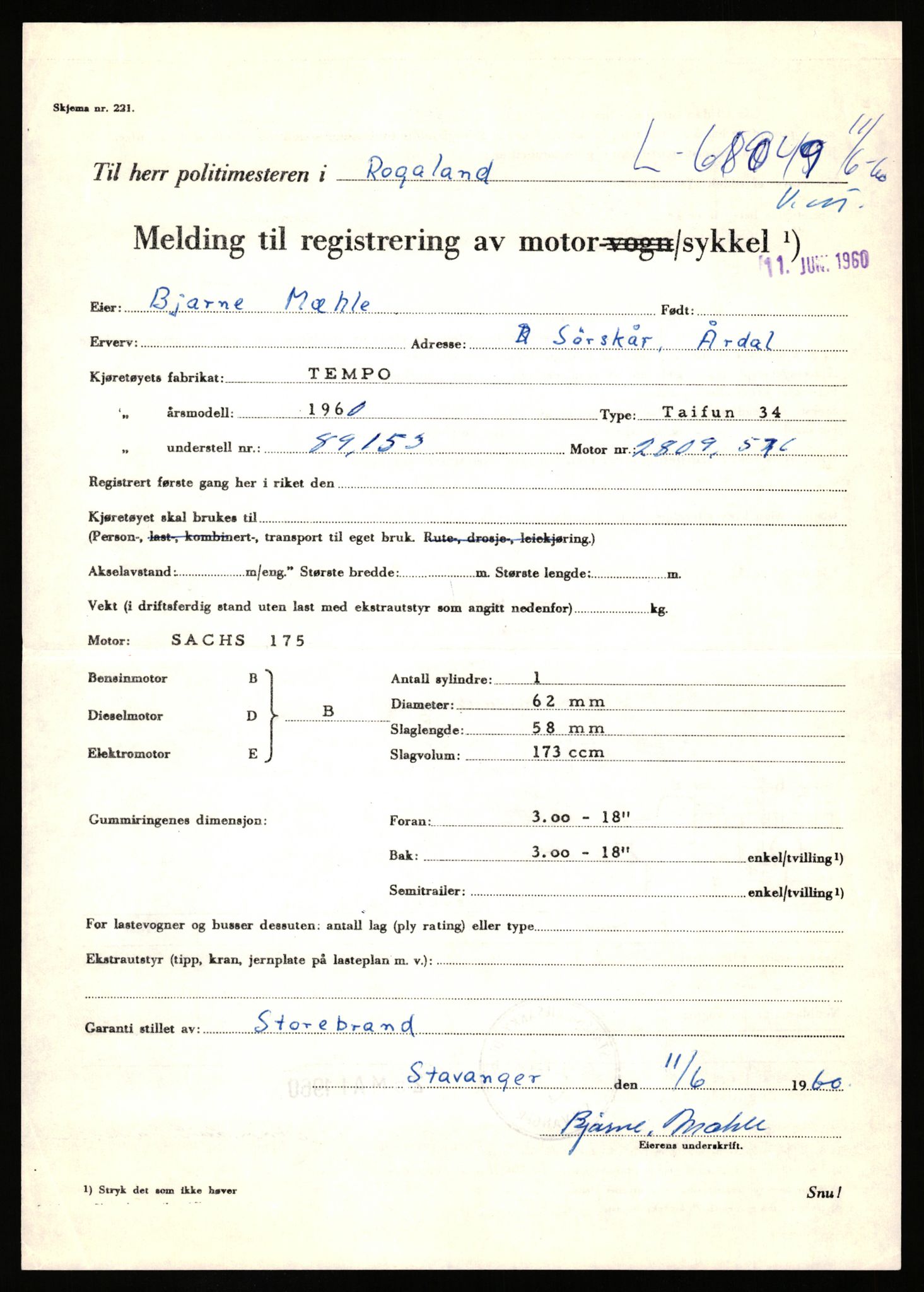 Stavanger trafikkstasjon, SAST/A-101942/0/F/L0066: L-68000 - L-71599, 1930-1971, s. 167