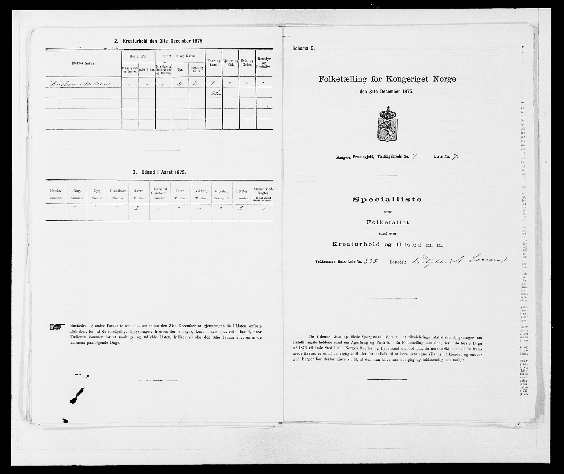 SAB, Folketelling 1875 for 1261P Manger prestegjeld, 1875, s. 1022