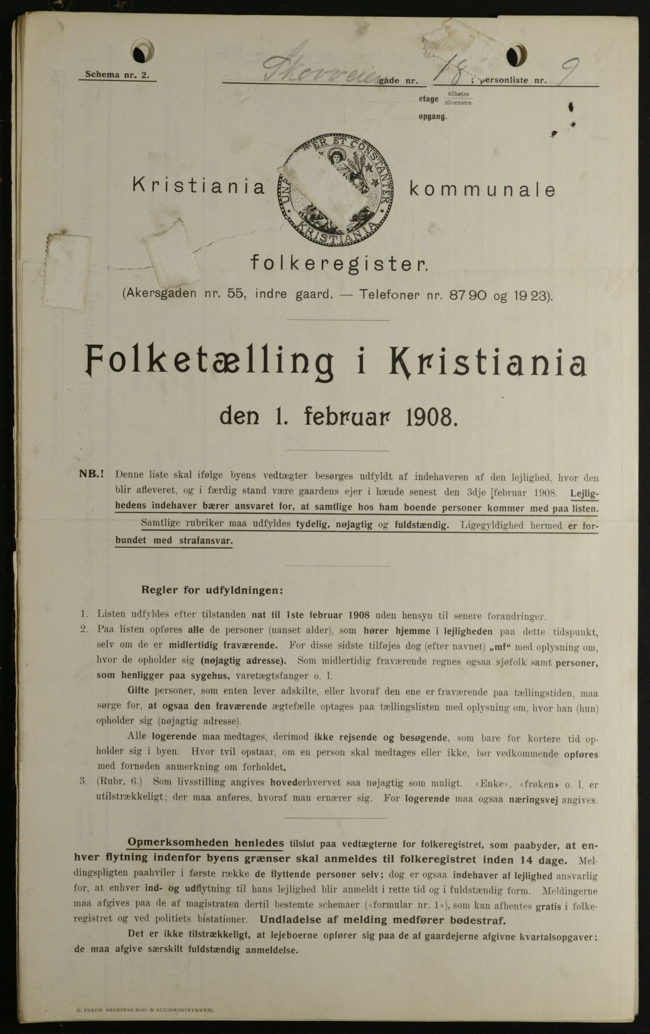 OBA, Kommunal folketelling 1.2.1908 for Kristiania kjøpstad, 1908, s. 87012