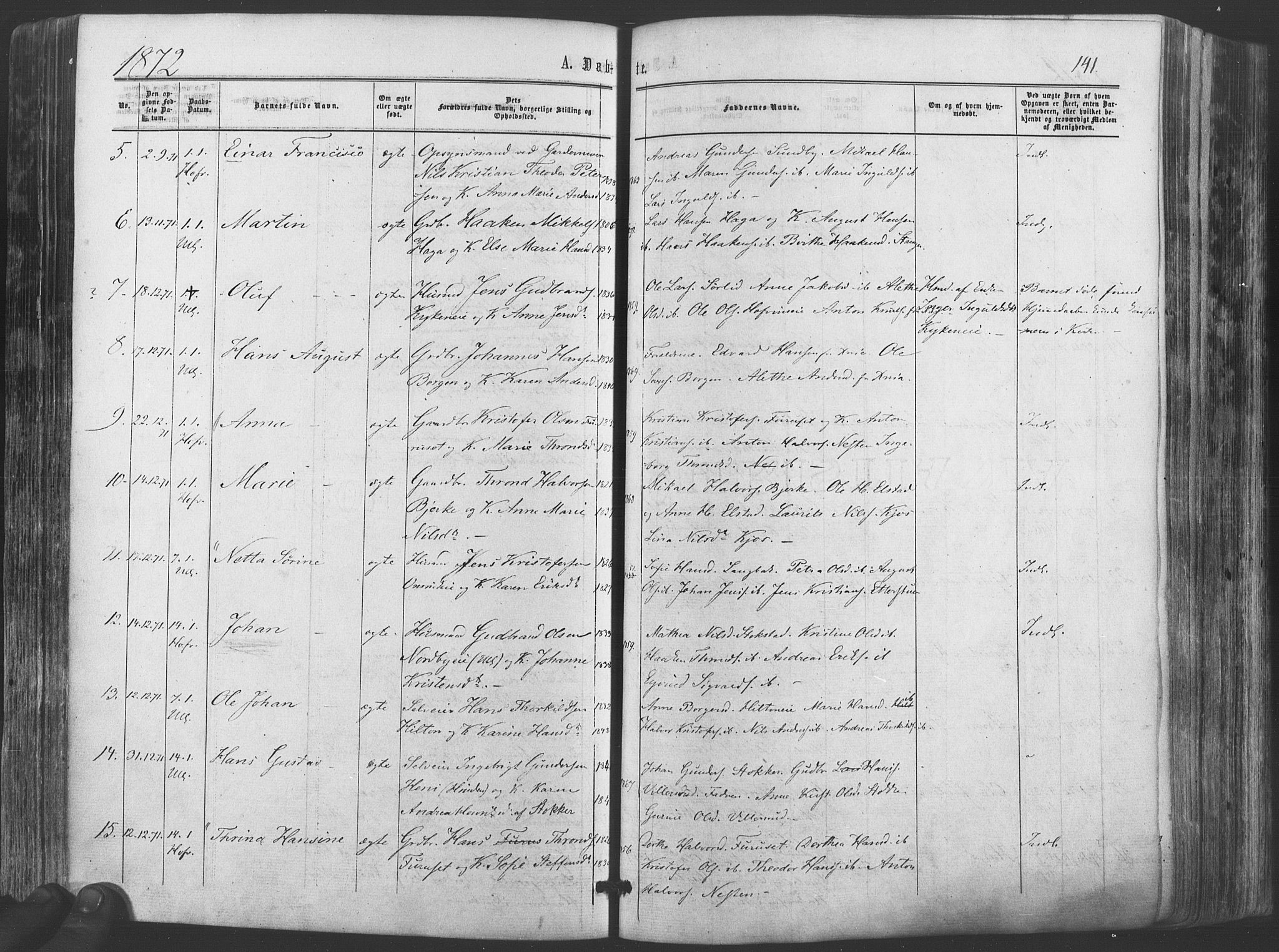 Ullensaker prestekontor Kirkebøker, SAO/A-10236a/F/Fa/L0016: Ministerialbok nr. I 16, 1863-1875, s. 141