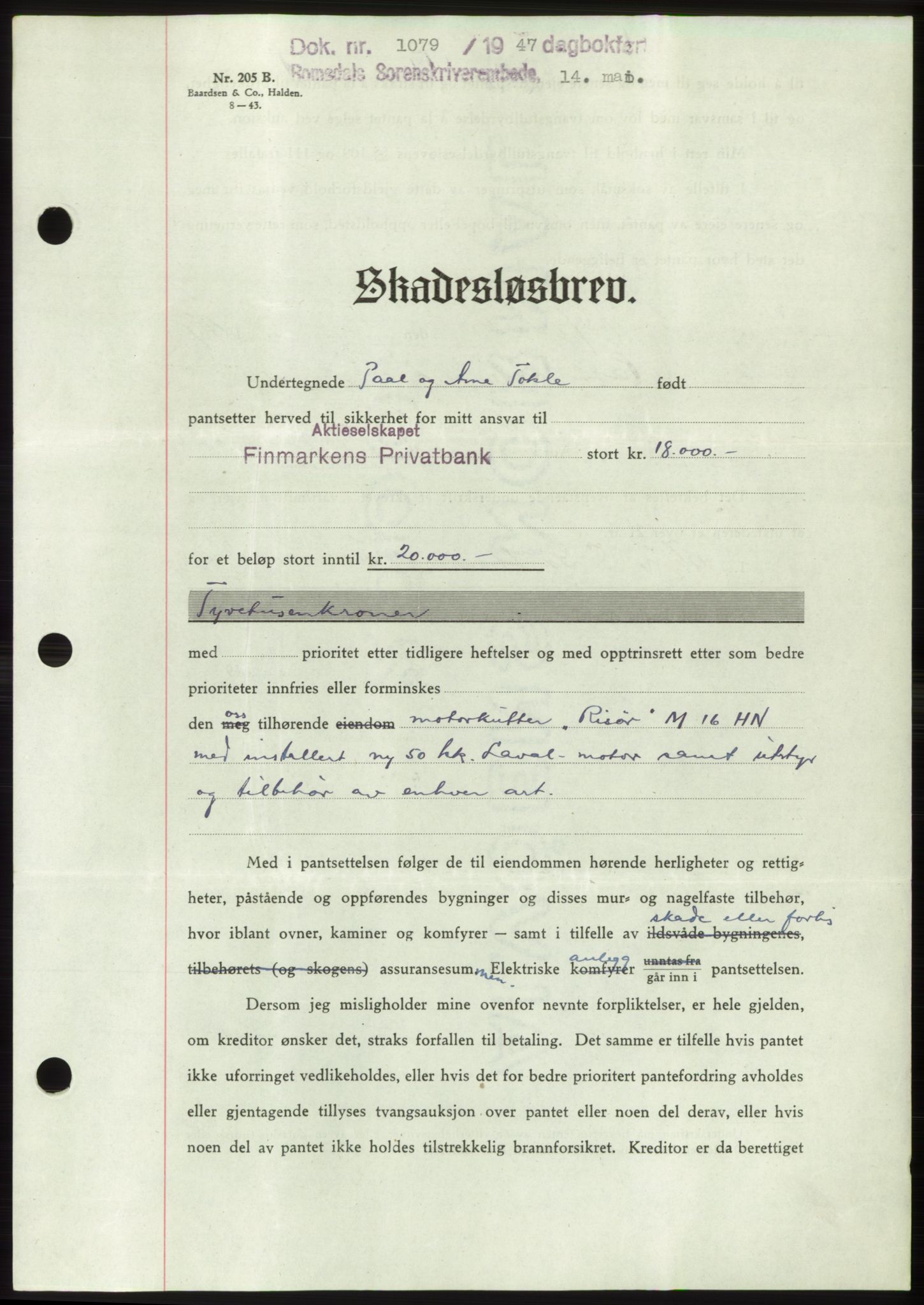 Romsdal sorenskriveri, SAT/A-4149/1/2/2C: Pantebok nr. B3, 1946-1948, Dagboknr: 1079/1947
