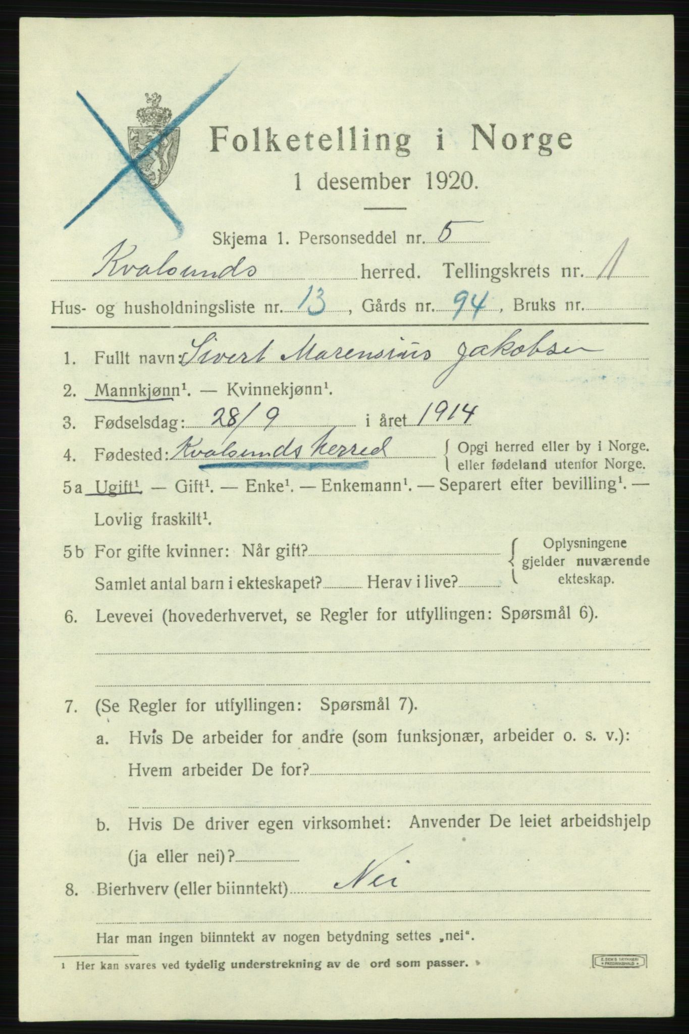 SATØ, Folketelling 1920 for 2017 Kvalsund herred, 1920, s. 656