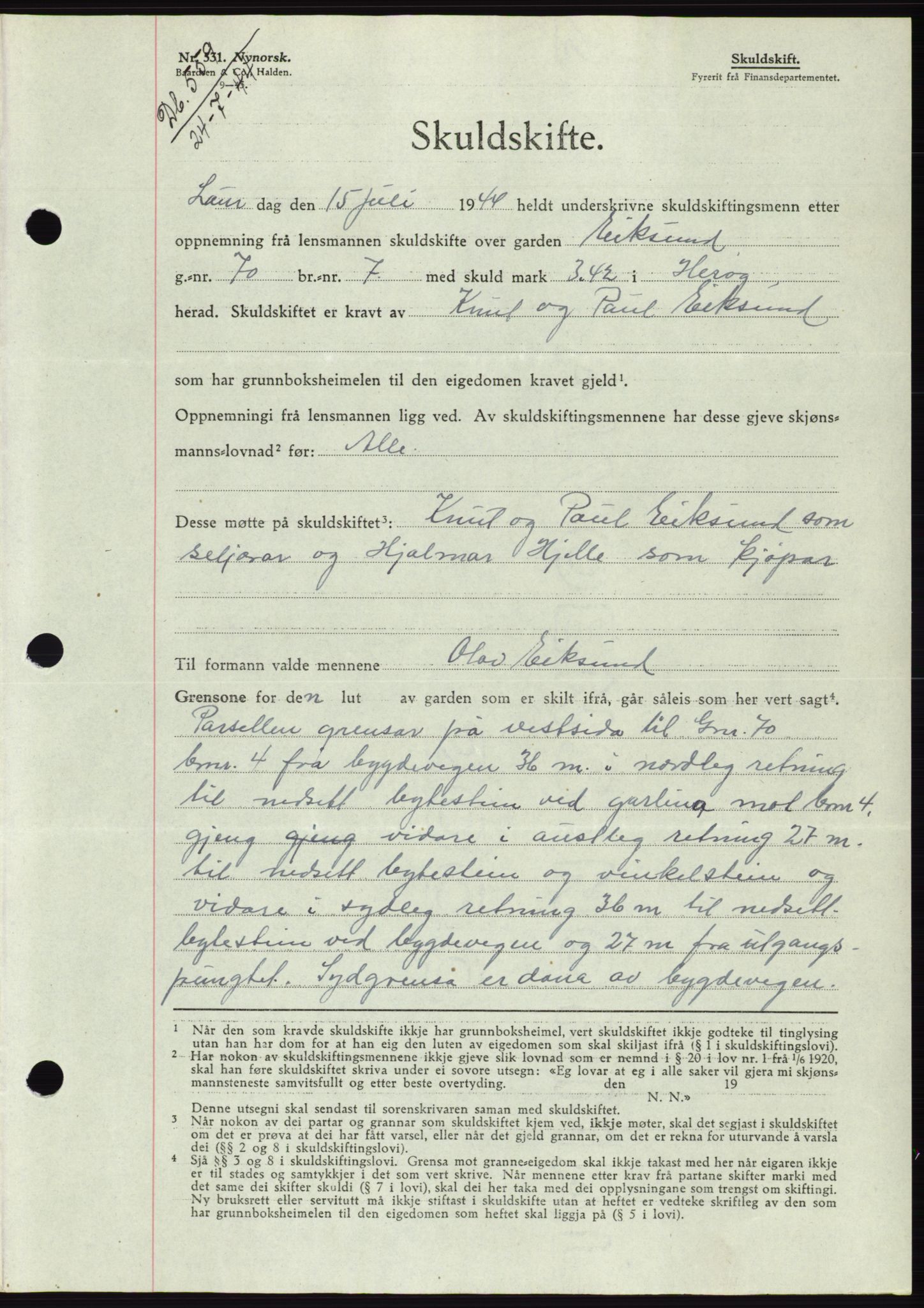 Søre Sunnmøre sorenskriveri, SAT/A-4122/1/2/2C/L0076: Pantebok nr. 2A, 1943-1944, Dagboknr: 559/1944