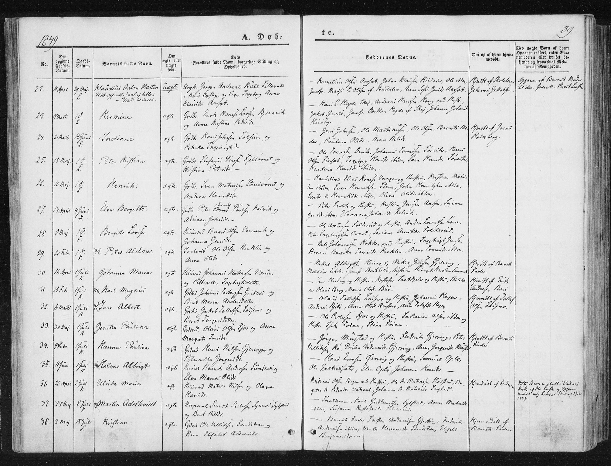 Ministerialprotokoller, klokkerbøker og fødselsregistre - Nord-Trøndelag, AV/SAT-A-1458/780/L0640: Ministerialbok nr. 780A05, 1845-1856, s. 39