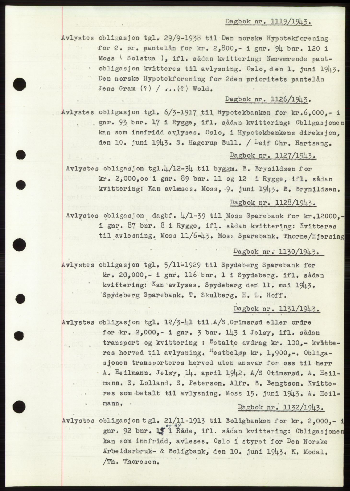 Moss sorenskriveri, SAO/A-10168: Pantebok nr. C10, 1938-1950, Dagboknr: 1119/1943