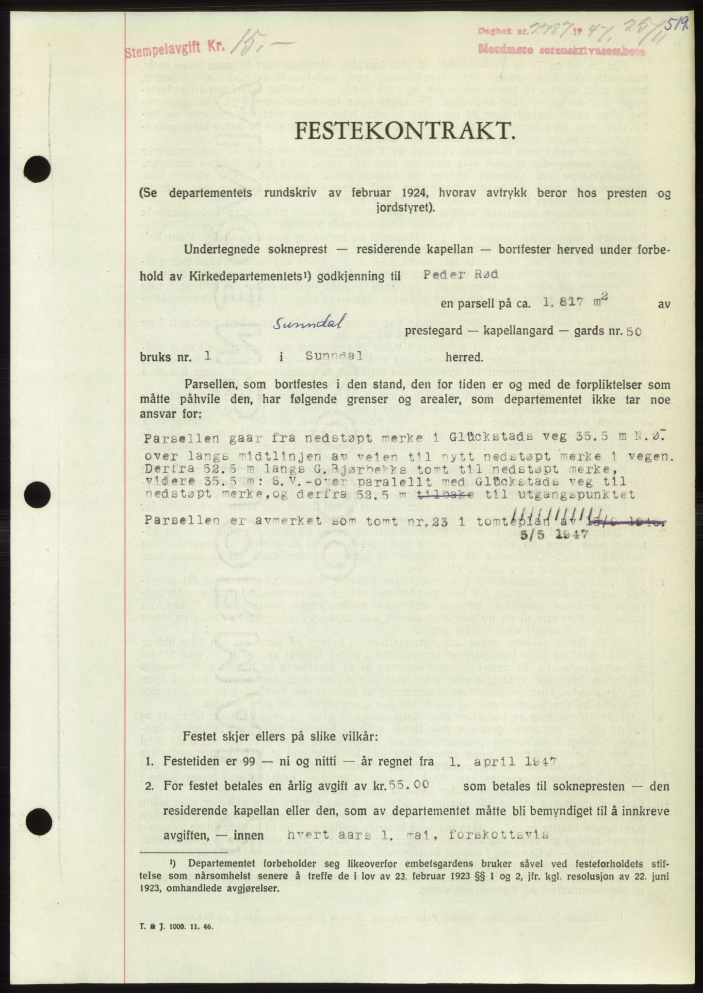 Nordmøre sorenskriveri, AV/SAT-A-4132/1/2/2Ca: Pantebok nr. B97, 1947-1948, Dagboknr: 2787/1947