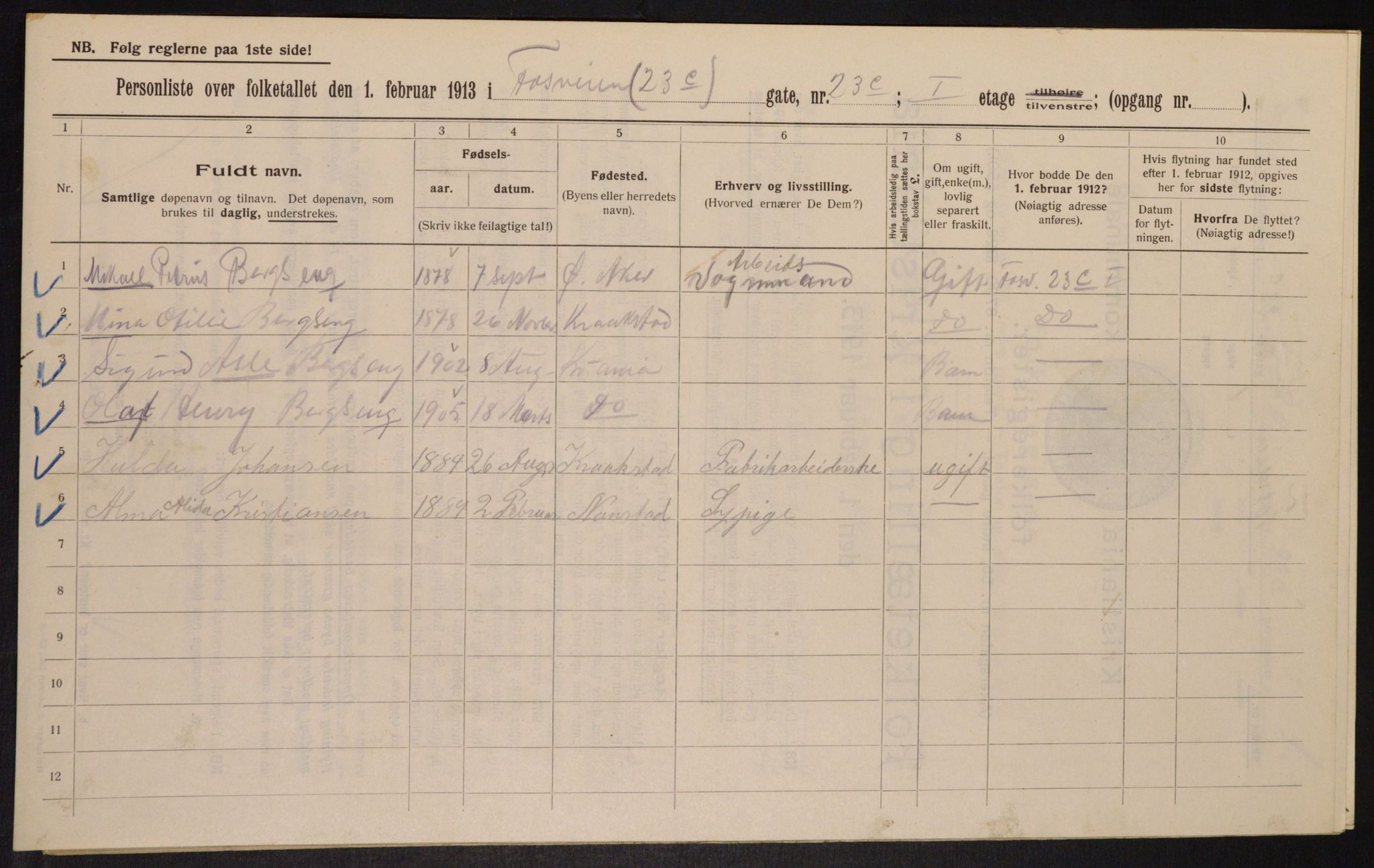 OBA, Kommunal folketelling 1.2.1913 for Kristiania, 1913, s. 25469