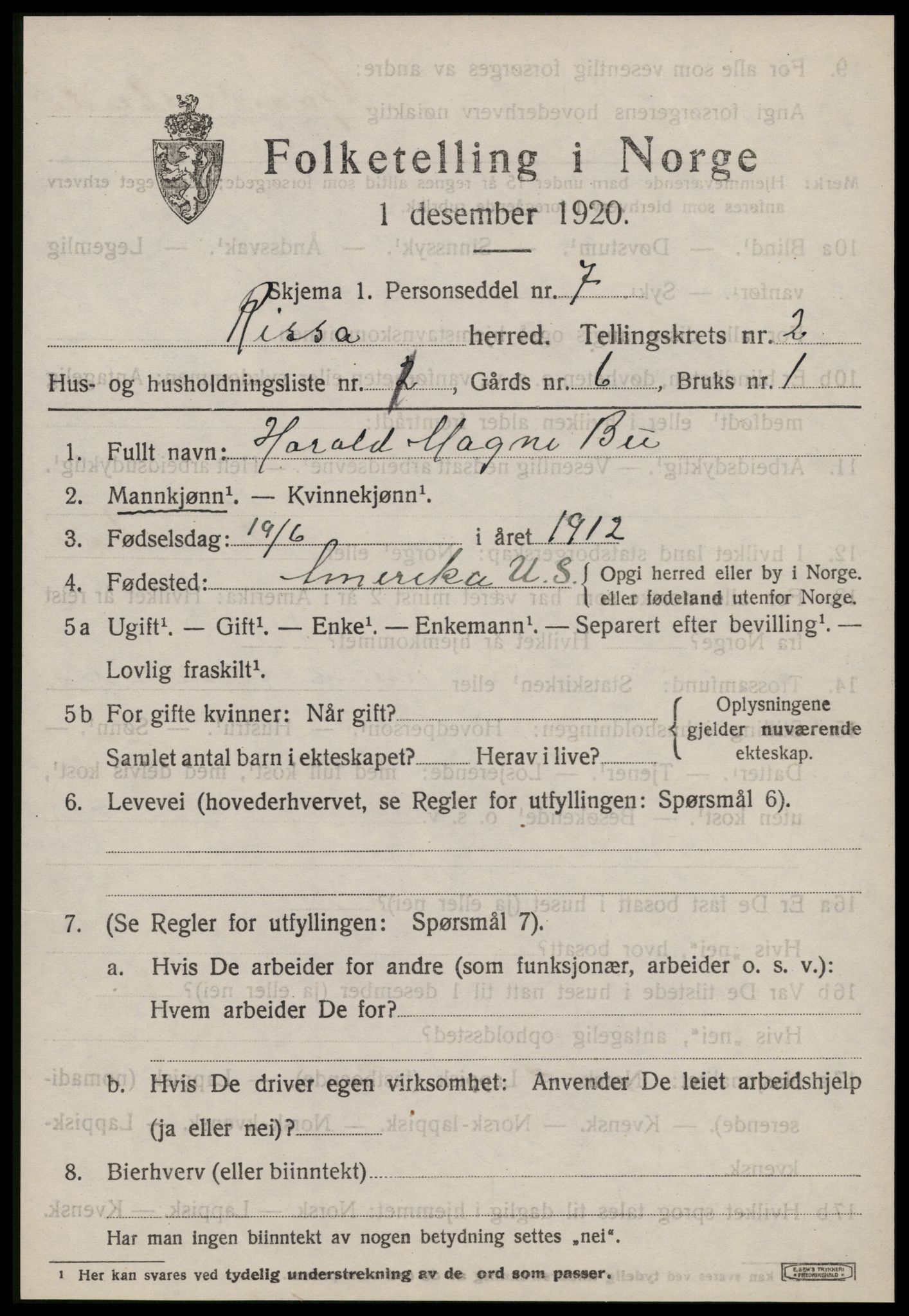 SAT, Folketelling 1920 for 1624 Rissa herred, 1920, s. 1623