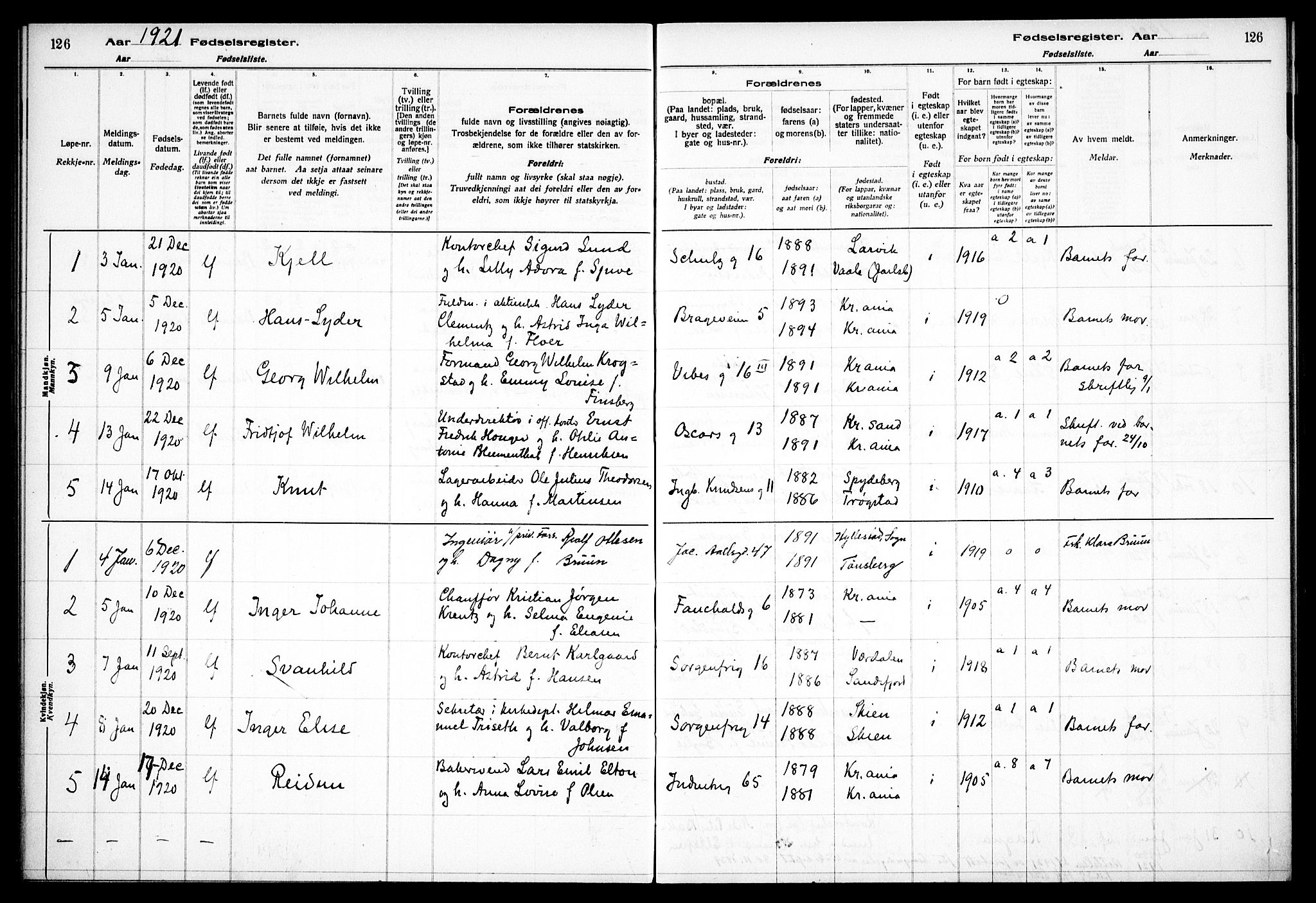 Fagerborg prestekontor Kirkebøker, AV/SAO-A-10844/J/Ja/L0001: Fødselsregister nr. 1, 1916-1925, s. 126