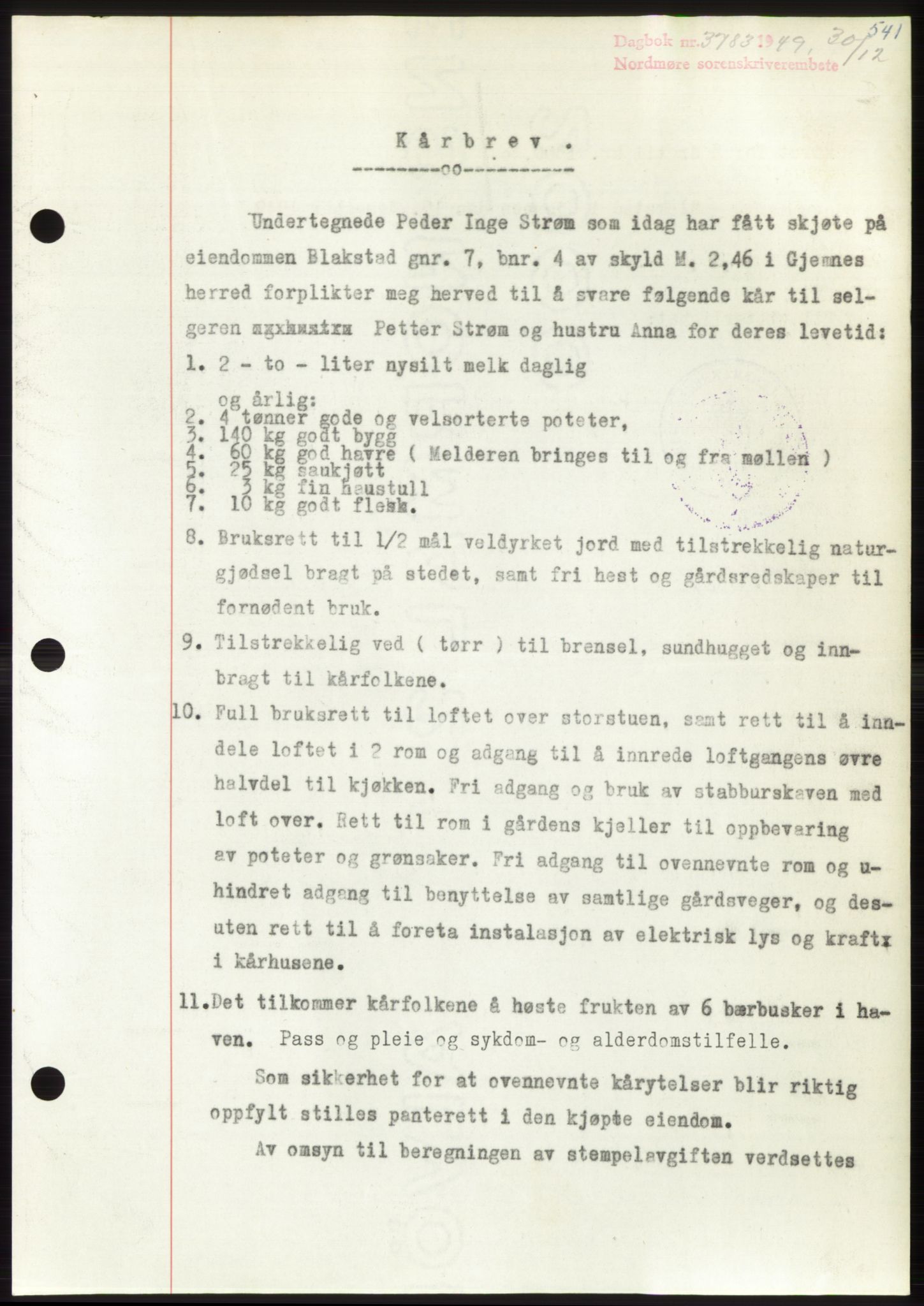 Nordmøre sorenskriveri, AV/SAT-A-4132/1/2/2Ca: Pantebok nr. B103, 1949-1950, Dagboknr: 3783/1949