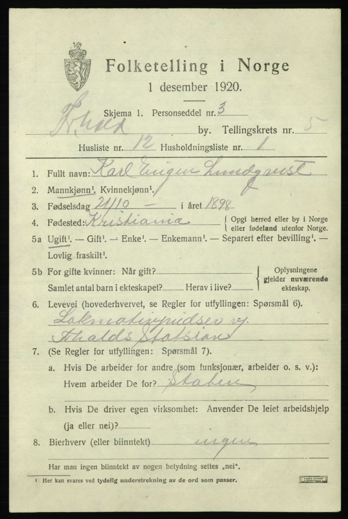 SAO, Folketelling 1920 for 0101 Fredrikshald kjøpstad, 1920, s. 12231