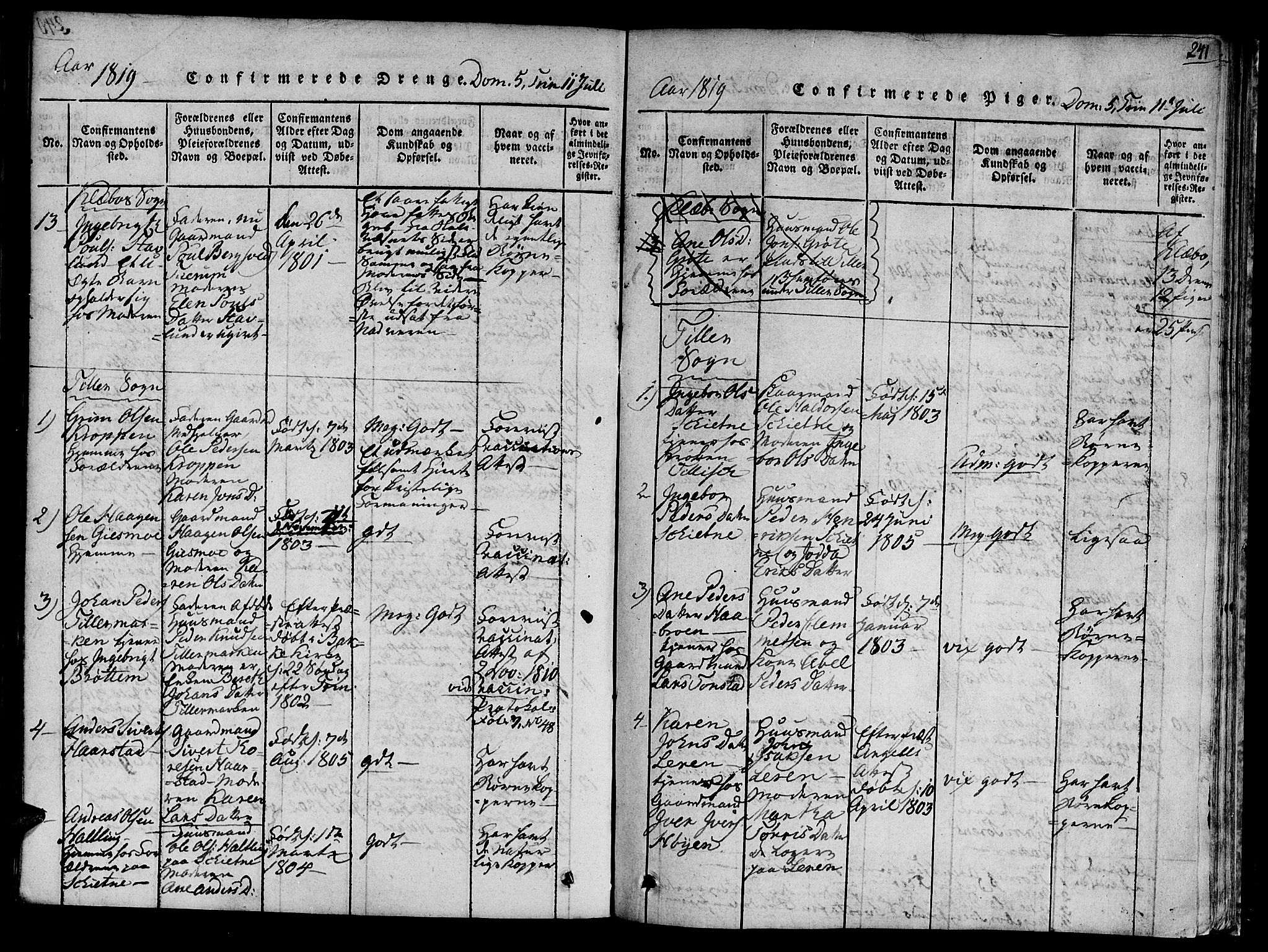 Ministerialprotokoller, klokkerbøker og fødselsregistre - Sør-Trøndelag, SAT/A-1456/618/L0439: Ministerialbok nr. 618A04 /1, 1816-1843, s. 241