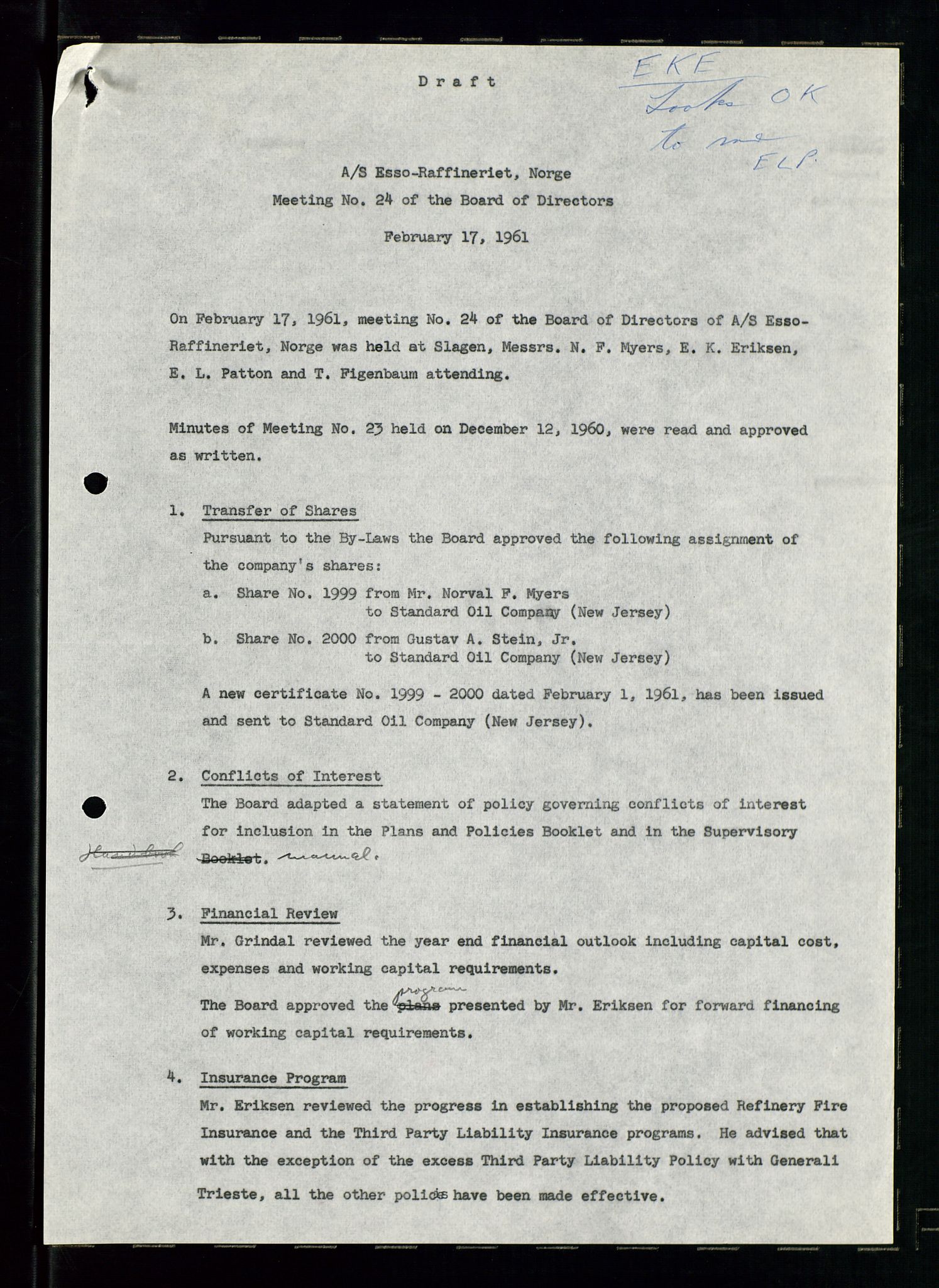 PA 1537 - A/S Essoraffineriet Norge, AV/SAST-A-101957/A/Aa/L0001/0001: Styremøter / Styremøter, board meetings, 1959-1961, s. 73