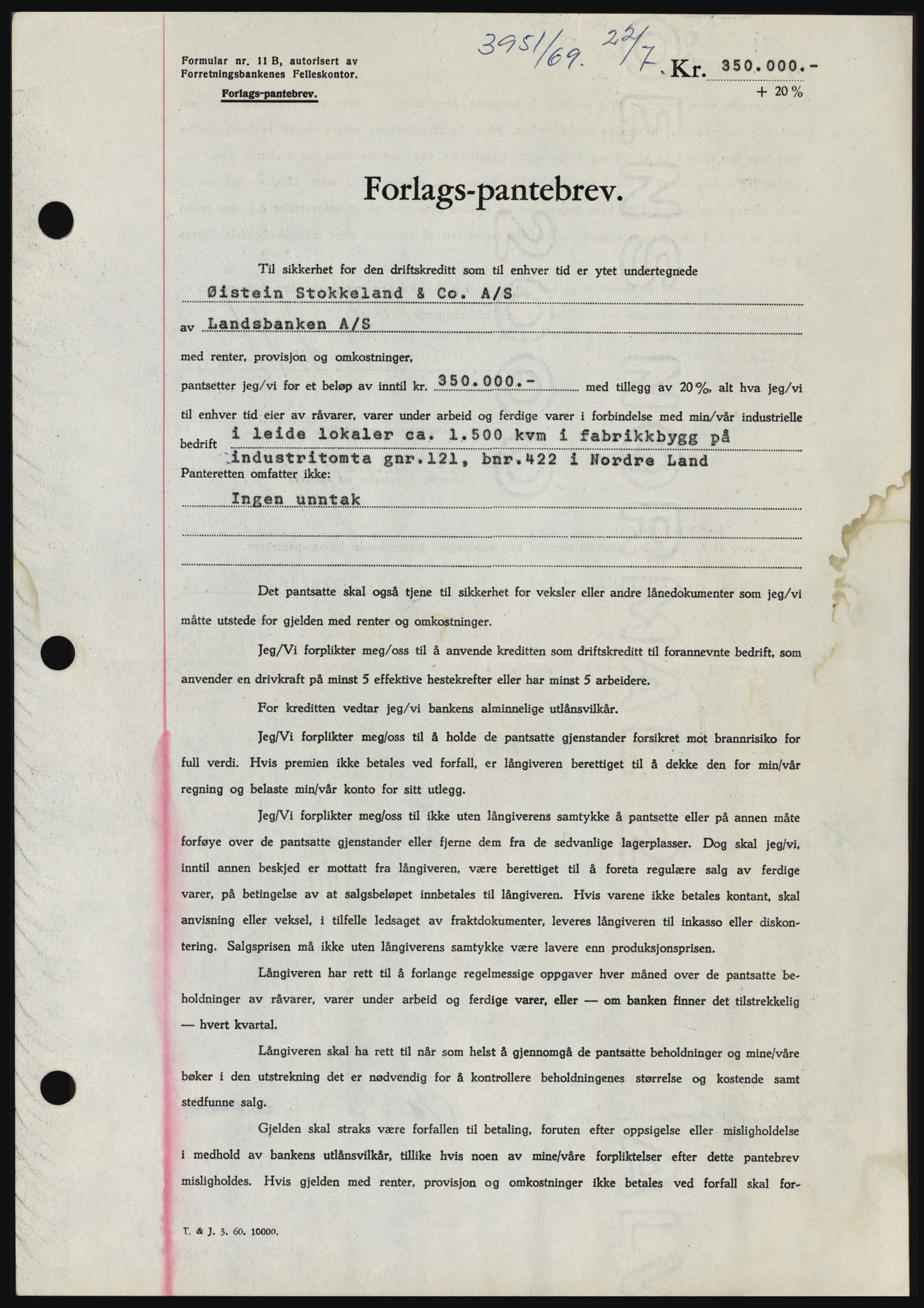 Hadeland og Land tingrett, SAH/TING-010/H/Hb/Hbc/L0074: Pantebok nr. B74, 1969-1969, Dagboknr: 3951/1969