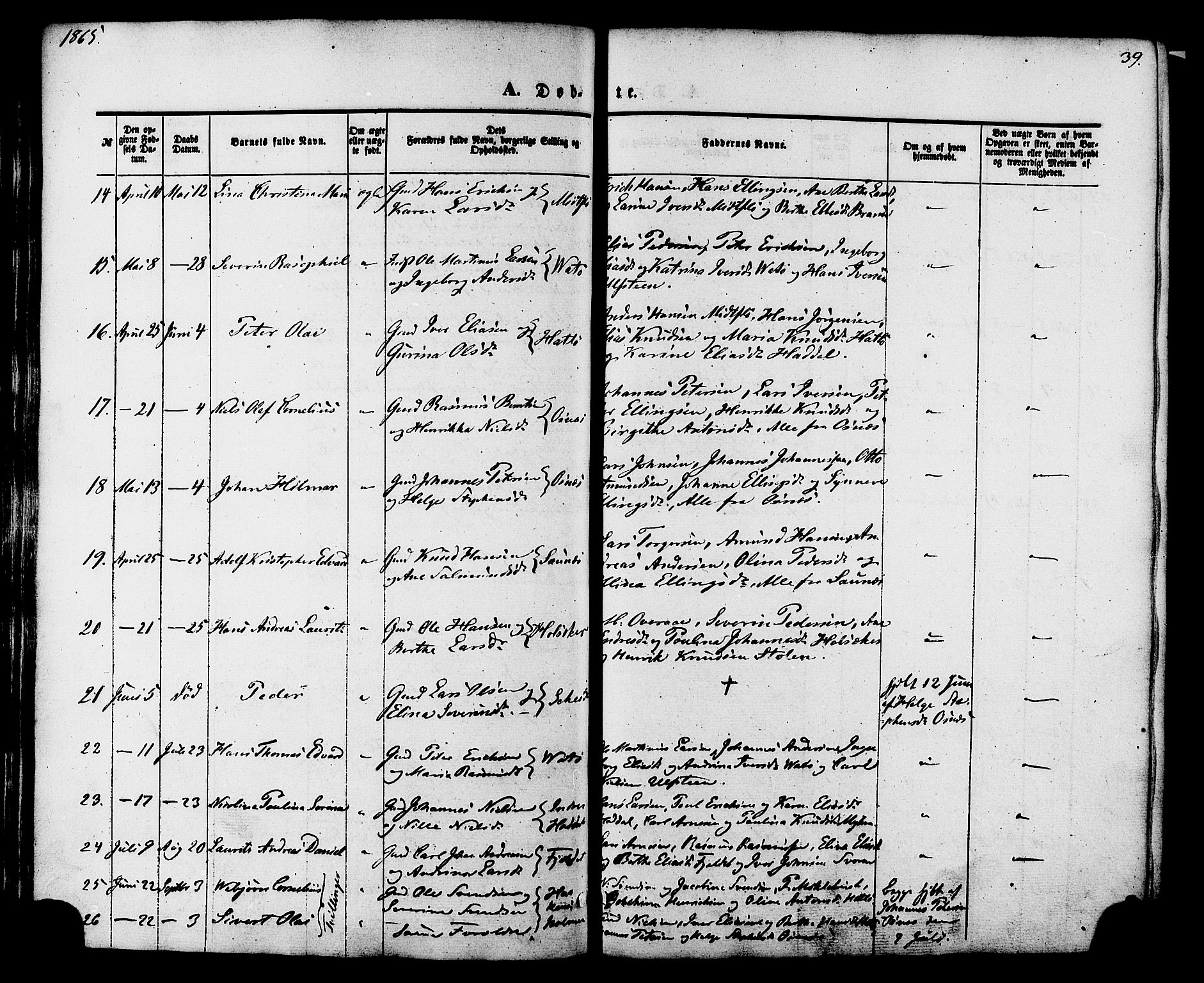 Ministerialprotokoller, klokkerbøker og fødselsregistre - Møre og Romsdal, AV/SAT-A-1454/509/L0105: Ministerialbok nr. 509A03, 1848-1882, s. 39