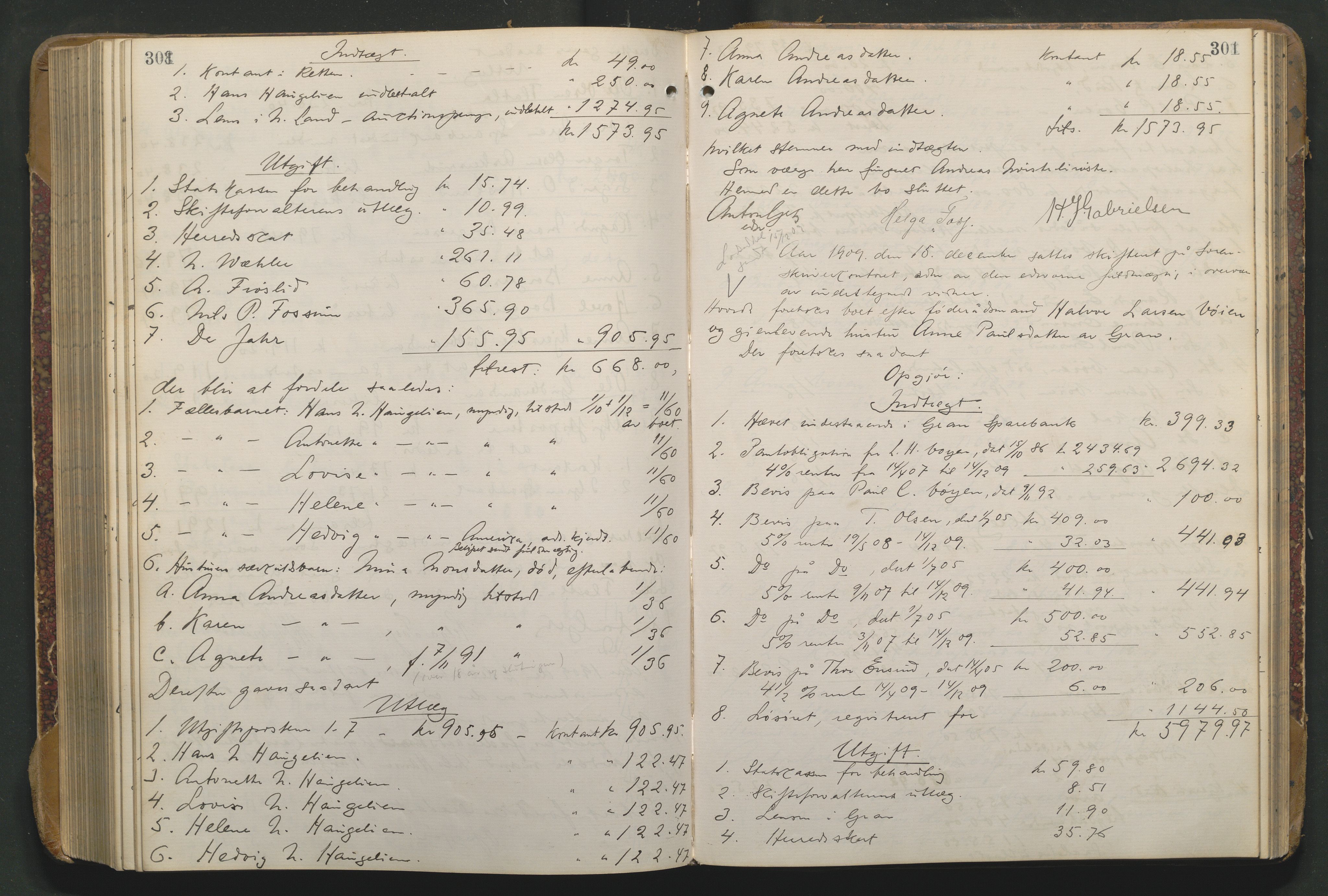 Hadeland og Land tingrett, AV/SAH-TING-010/J/Jd/L0004: Skifteutlodningsprotokoll, 1900-1913, s. 301