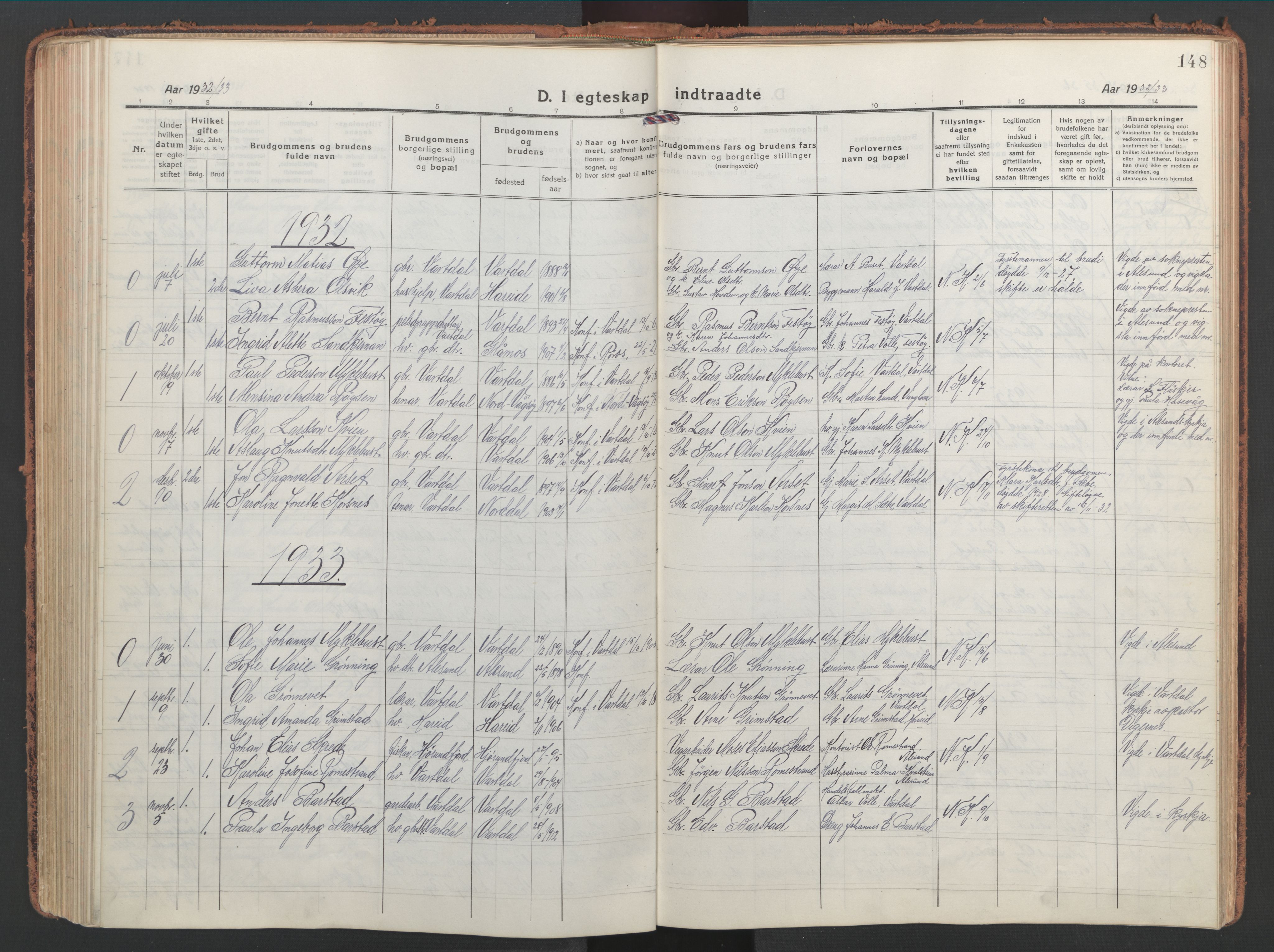 Ministerialprotokoller, klokkerbøker og fødselsregistre - Møre og Romsdal, AV/SAT-A-1454/514/L0202: Klokkerbok nr. 514C02, 1916-1944, s. 148